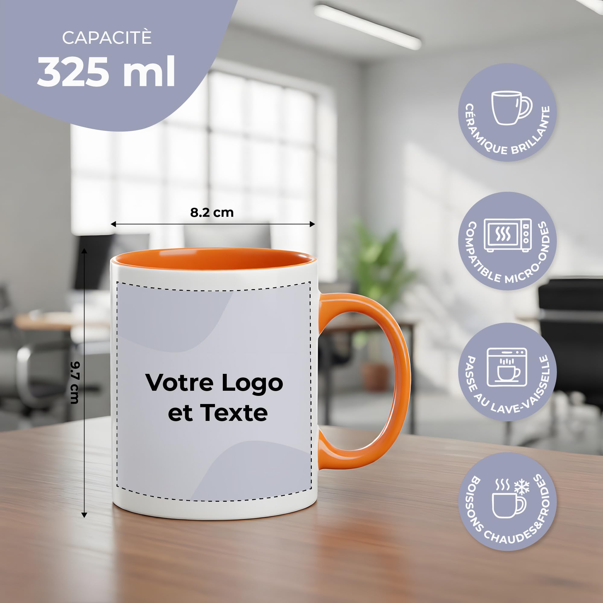Cimpress Mug Personnalisable Photo Texte, 325 ml, Lot de 10, Orange | Tasse A Cafe Personnalisée Prénom, Tasses d'entreprise avec son propre logo, Cadeau d'Entreprise, Collègue