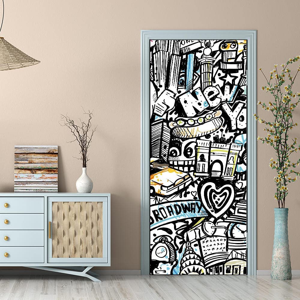 Autocollants De Porte 3D Pour Portes Intérieures Porte D'Ascenseur Scène Intérieure Vinyle Imperméable Auto-Adhésif Porte Stickers Muraux Pour Chambre Bureau Salle De Bains