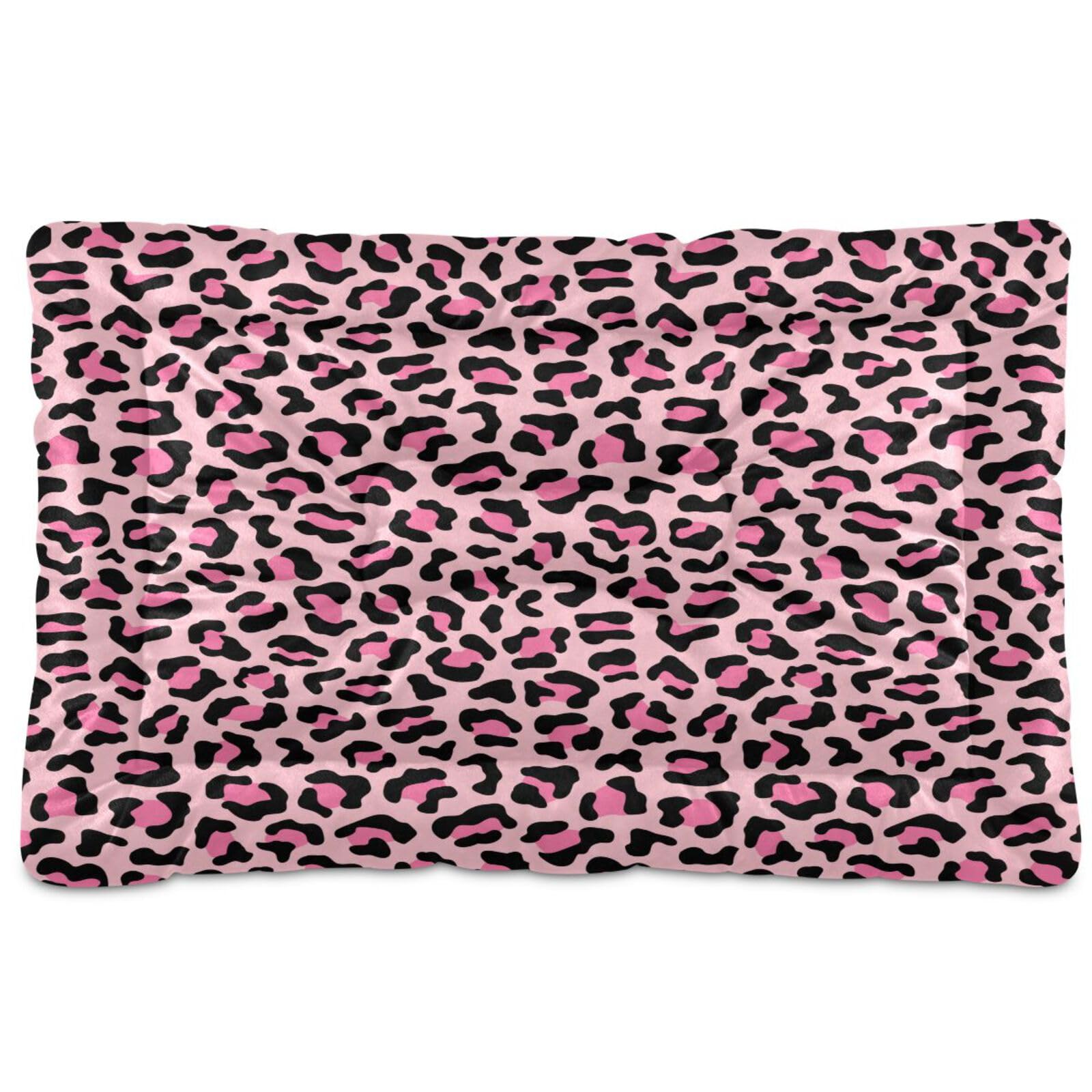YETTASBIN Pink Leopard Crate Pet Bed, Portable Washable Dog Cat Mat, Soft Comfortable Pet Mattress with Non-Slip Bottom for Dogs Cats Sleeping, 24 x