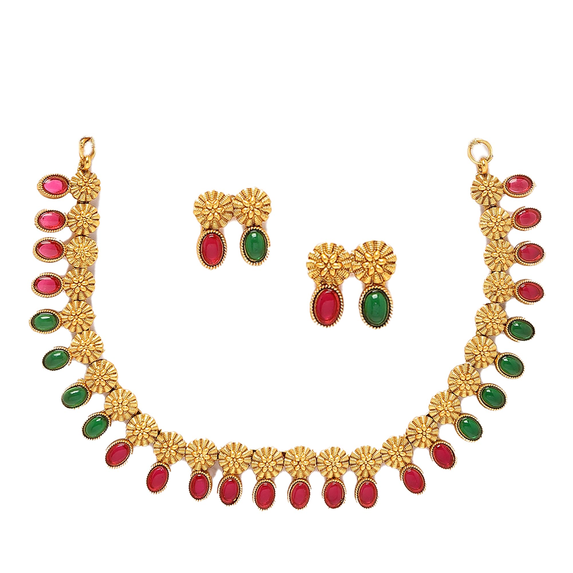 ZENEME Gold-Plated Red & Green Cubic Zirconia Studded Floral Theme Necklace With Earrings Jewellery Set For Girls and Women (Style_01) (B0CGVLQ5LS) Amazon Price History, Amazon Price Tracker