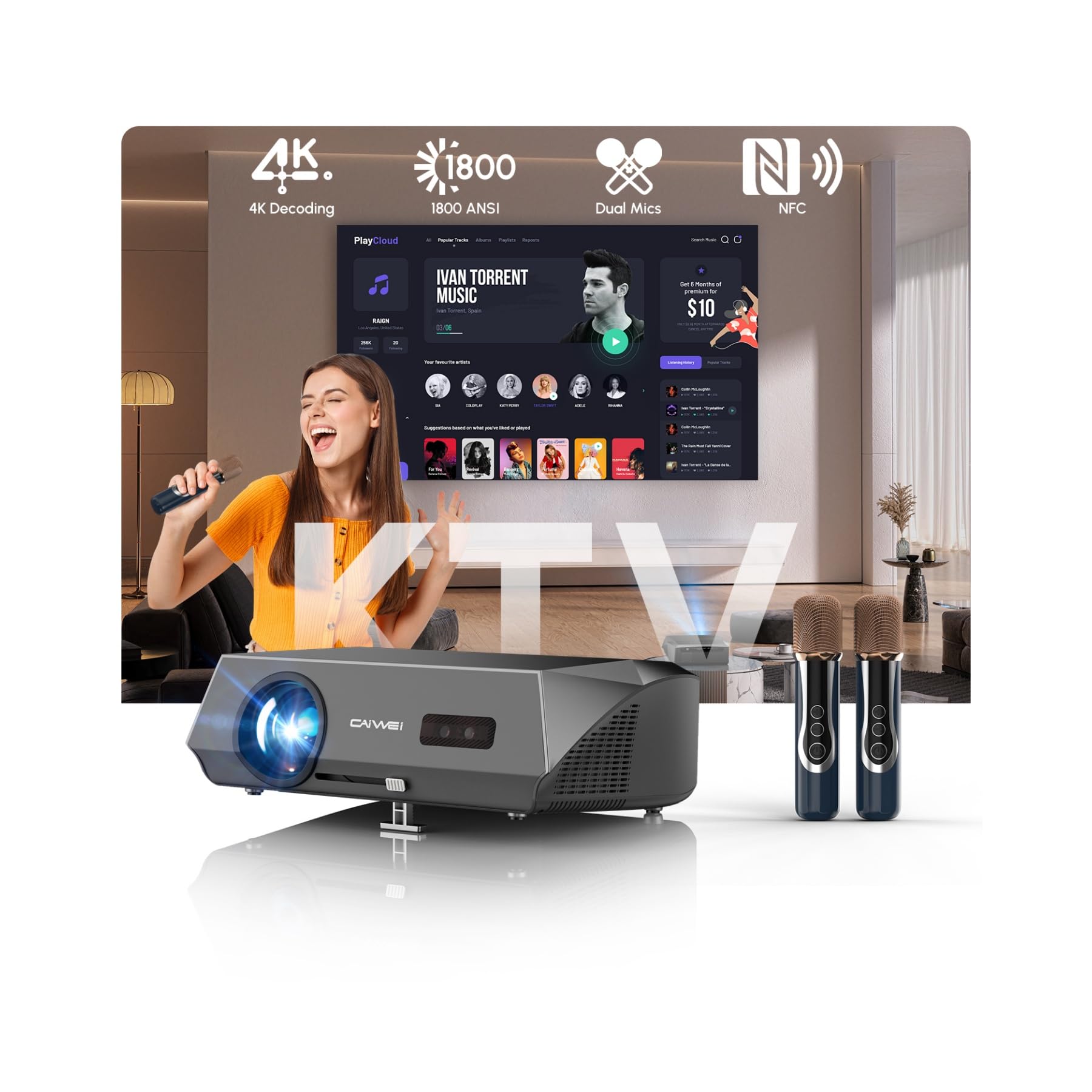 Amazon.com: CAIWEI Auto Focus Ultra HD 4K Projector Built in