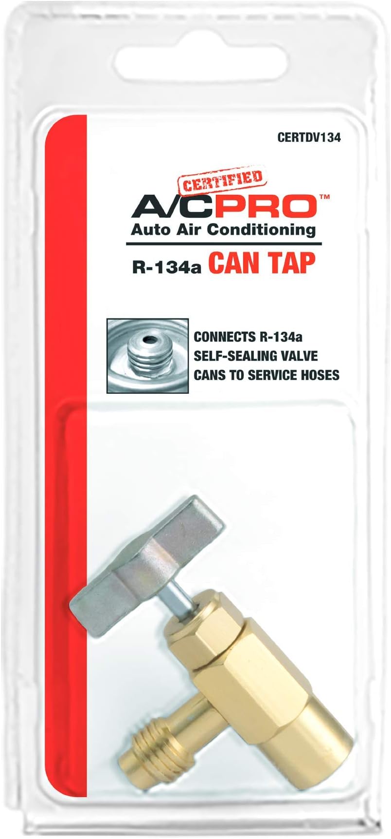 Certified A/C Pro Car Air Conditioner Refrigerant Can Tap, Reusable Can Tap Connects R-134A Self Sealing Valve Cans to Service Hoses
