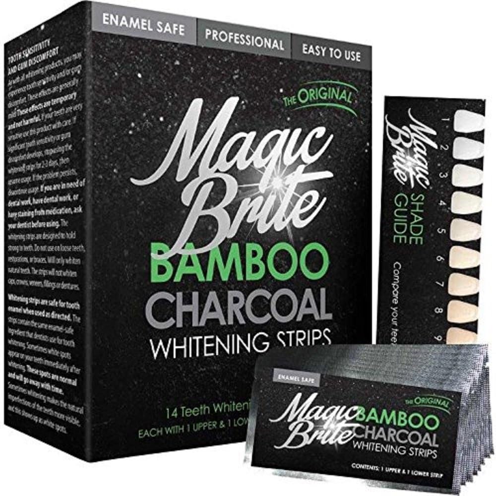 MagicBrite Teeth Whitening Bamboo Activated Charcoal Strips - Naturally White Teeth After Just The First Use! The Charcoal Benefit Without The Mess of Powder!