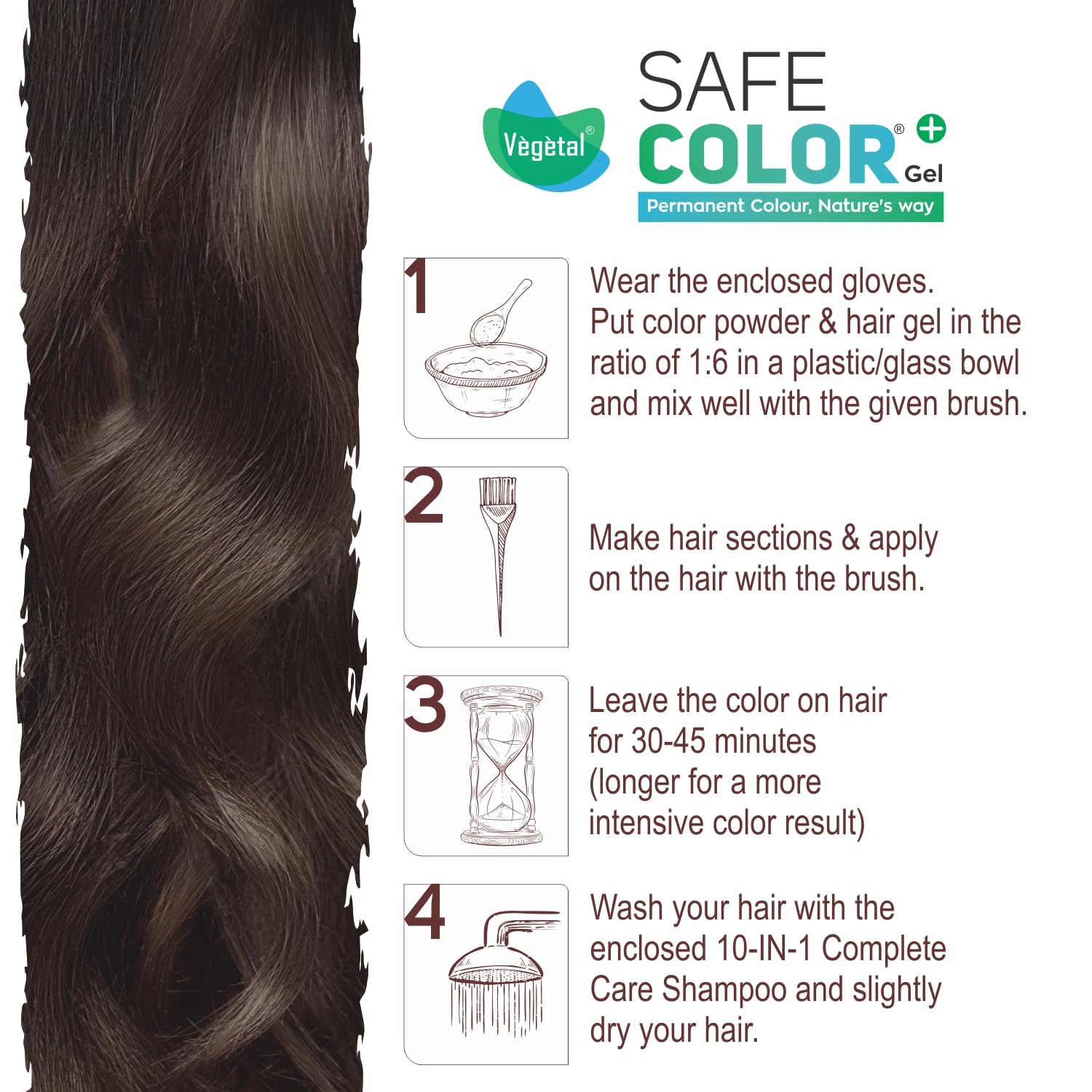Vegetal Safe Color Dark Brown Hair Color - Grey Coverage -7