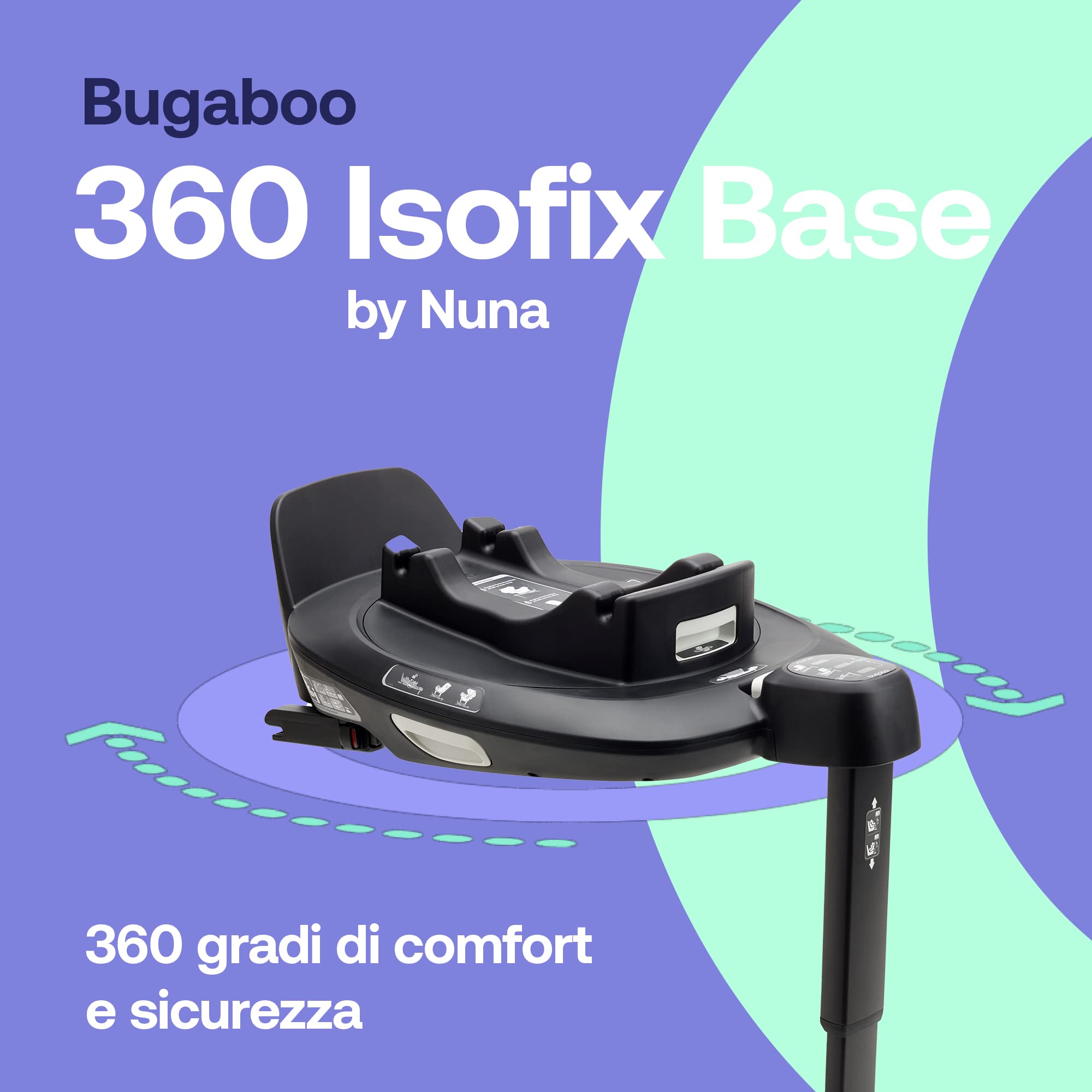 Bugaboo Base 360 Girevole Isofix by Nuna per Seggiolini Auto Owl e Turtle, per Bambini e Neonati da 0 a 4 Anni Fino a 18 kg, Orientamento in Senso di Marcia o Contrario, Installazione Sicura
