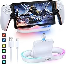 FASTSNAIL Charging Stand for PS Portal Compatible with Hard/Soft Cover, RGB Charge Station for TPU/EVA/Silicone Protective Case When Charging, Charge Holder for PlayStation 5 Portal (White)