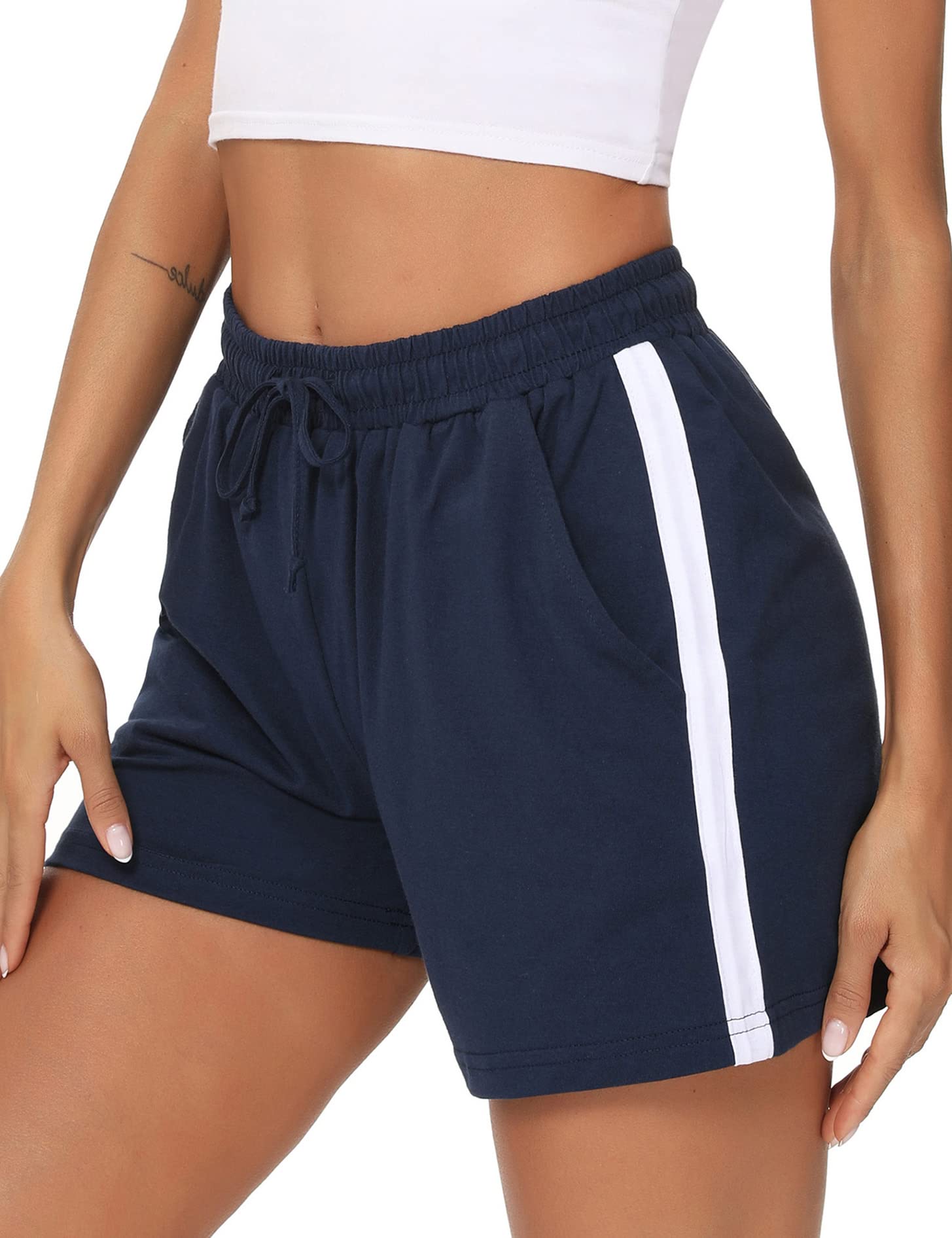 Litherday Damen-Lauf-Shorts, lässige Baumwolle, Sport, athletische Hose, Yoga, Fitnessstudio, Shorts, Trainingshose, Lounge-Sweathose, Kordelzug