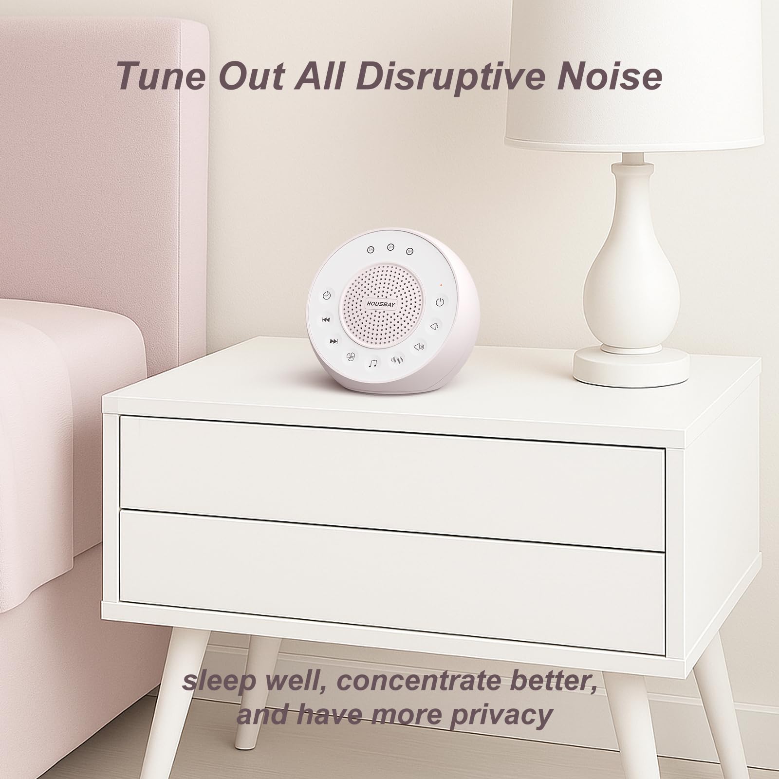 Housbay - Weißes Rauschgerät mit 31 Hi-Fi-beruhigenden Sounds, 5 W Hochleistungs-Lautsprecher, einfache Lautstärkeregelung, Schlaf-Timer, Sound-Maschine für Baby, Kinder
