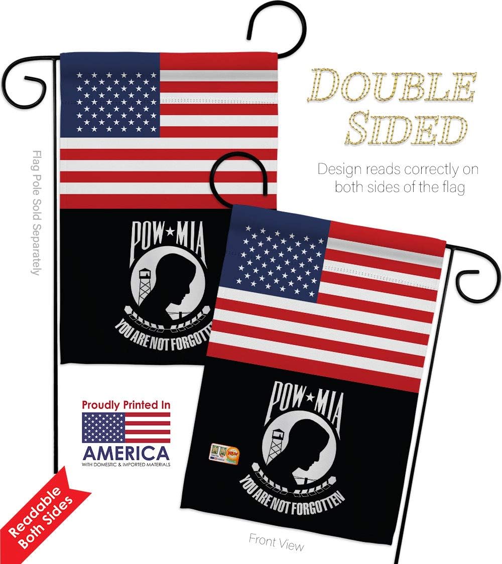 US POW MIA Garden Flags 2pcs Pack Armed Forces Vietnam WarUnited State American Military Veteran Official Small Decorative Gift Yard House Banner Double-Sided Made In USA 13 X 18.5