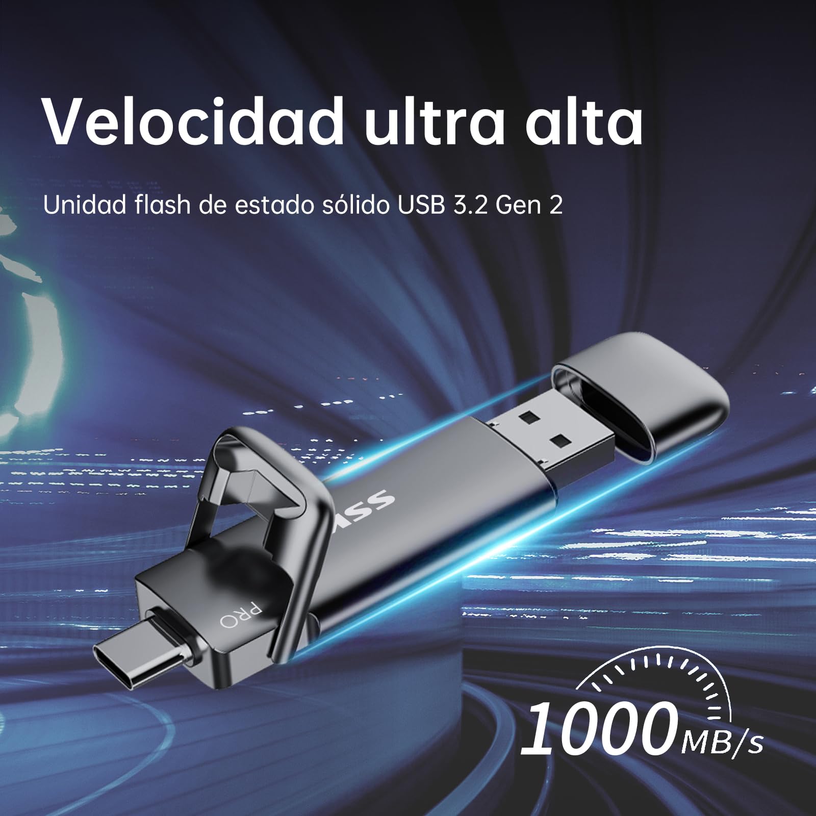 SSK SSD Externo portátil de 256GB hasta 1000 MB/s de Lectura, Unidad de Estado sólido Doble USB 3.2 Gen 2, Adaptador USB A + Tipo C 2 en 1 para iPhone 15/PS4/Android Phone/Tablet/Windows/Mac