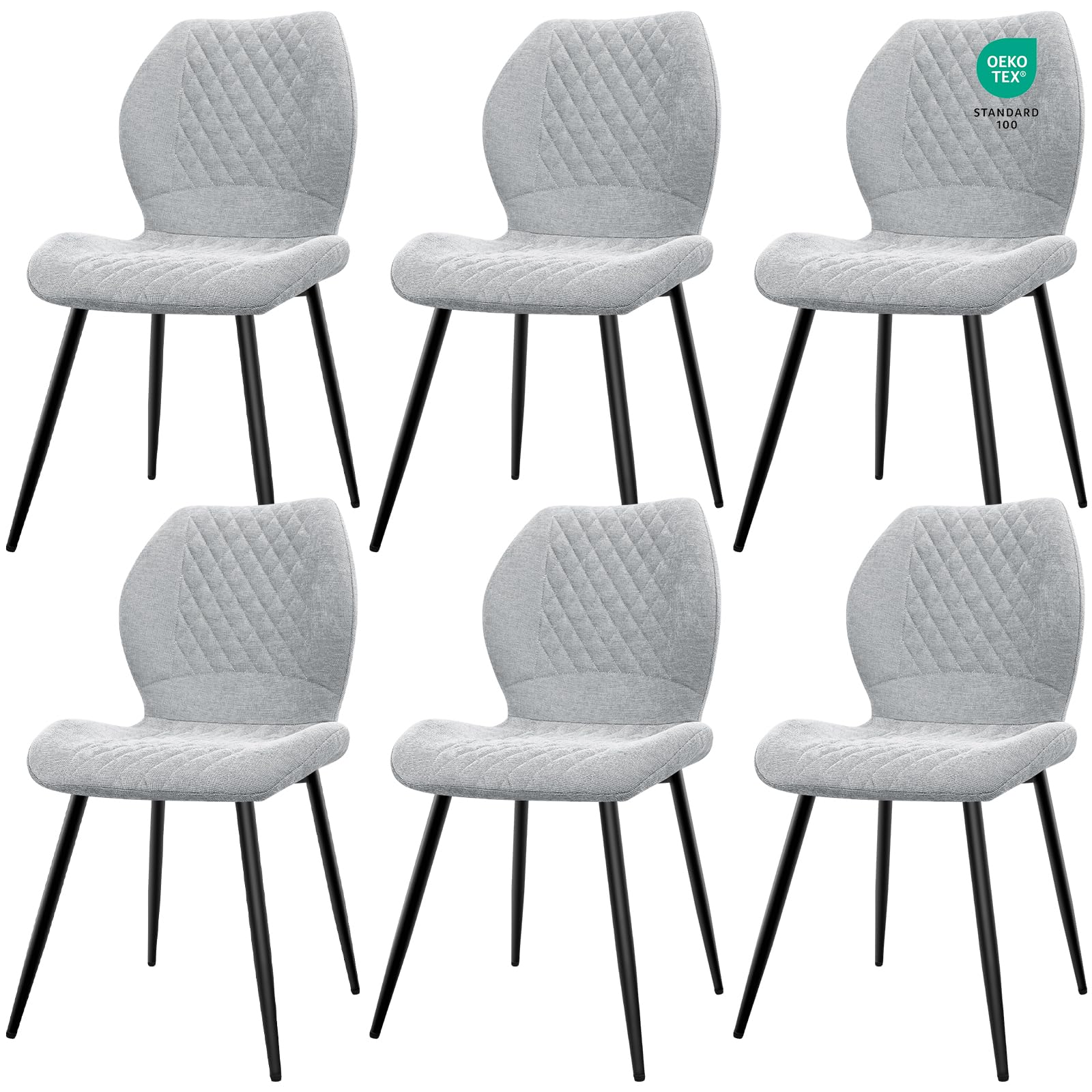 JIJIAN Pack de 6 Sillas de Comedor, Sillas de Cocina, Sillas de Salón, Sillas Tapizadas, sillas ergonómicas de Lino para Comedor, Cocina, Dormitorio, Recepción, Gris
