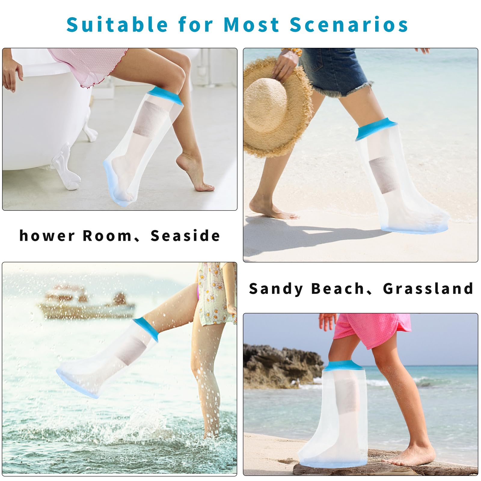 SUPERNIGHT Housse imperméable pour plâtre de jambe – Protection étanche pour demi-jambe adulte pour plaies de jambe et de pied – Manchon réutilisable pour la douche et le bain – Design antidérapant