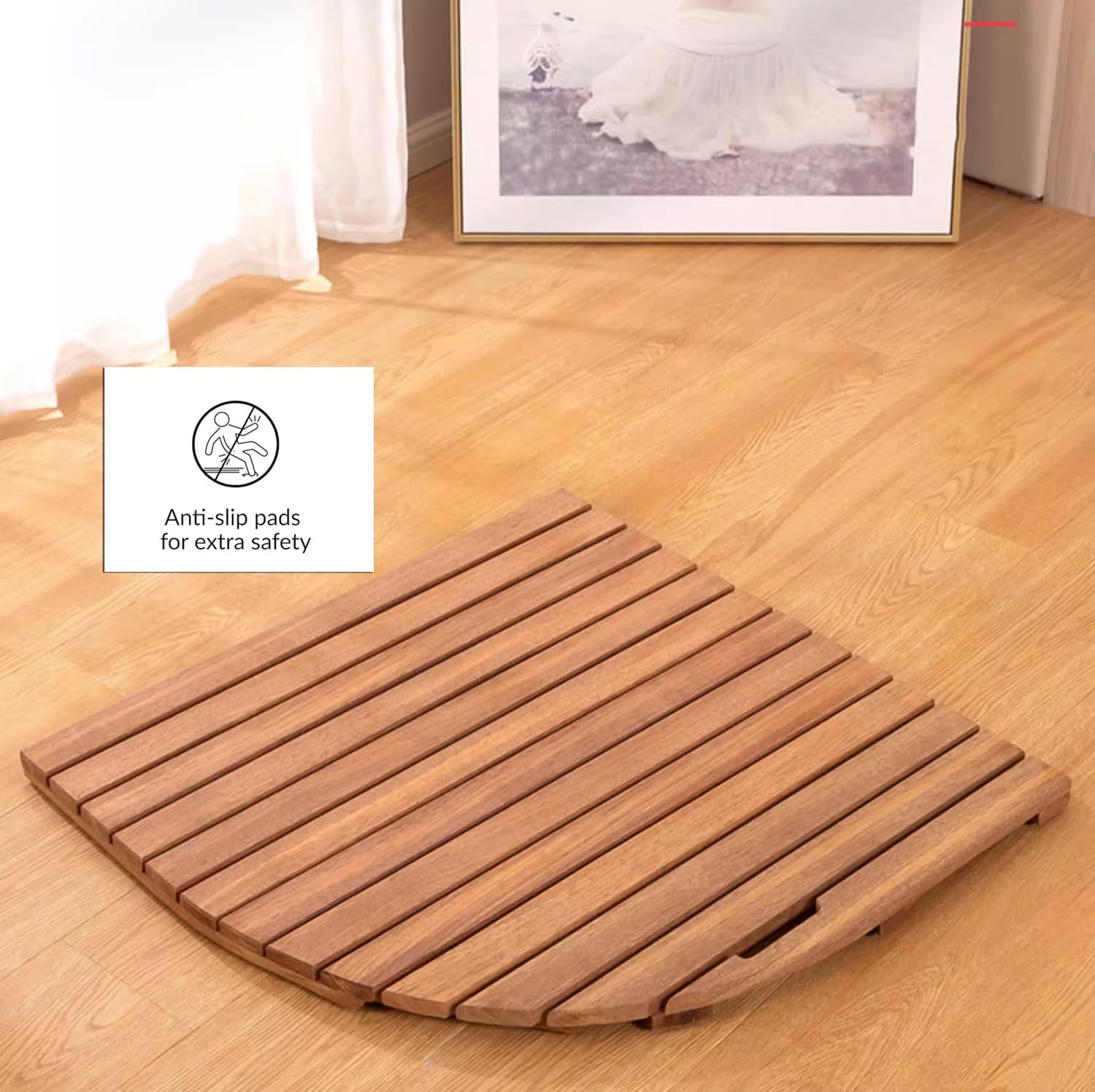 Rutschfeste Holz-Badematte für Dusche und Badezimmer, robuste Dusch- und Badewannenmatte für drinnen und draußen, (B 85 x L 100 cm)