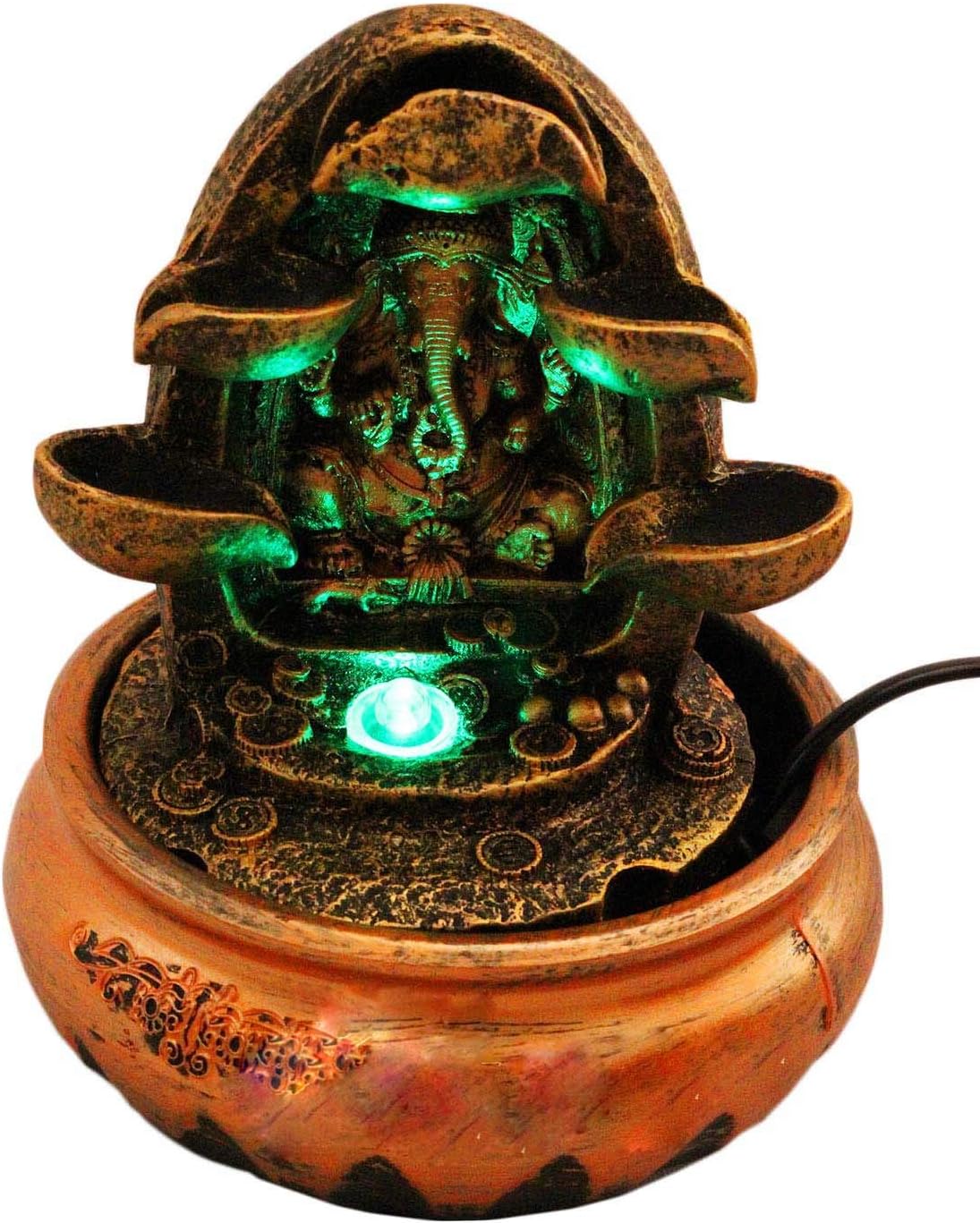GTC® Beautiful Lord Ganesha Water Fountain Shree Ganesha Show Piece for Home Decorative Home Gifts for Drawing Room Living Room Waterfall Decorative Item with Led Light and Mini Motor Pump (ITN-9602).