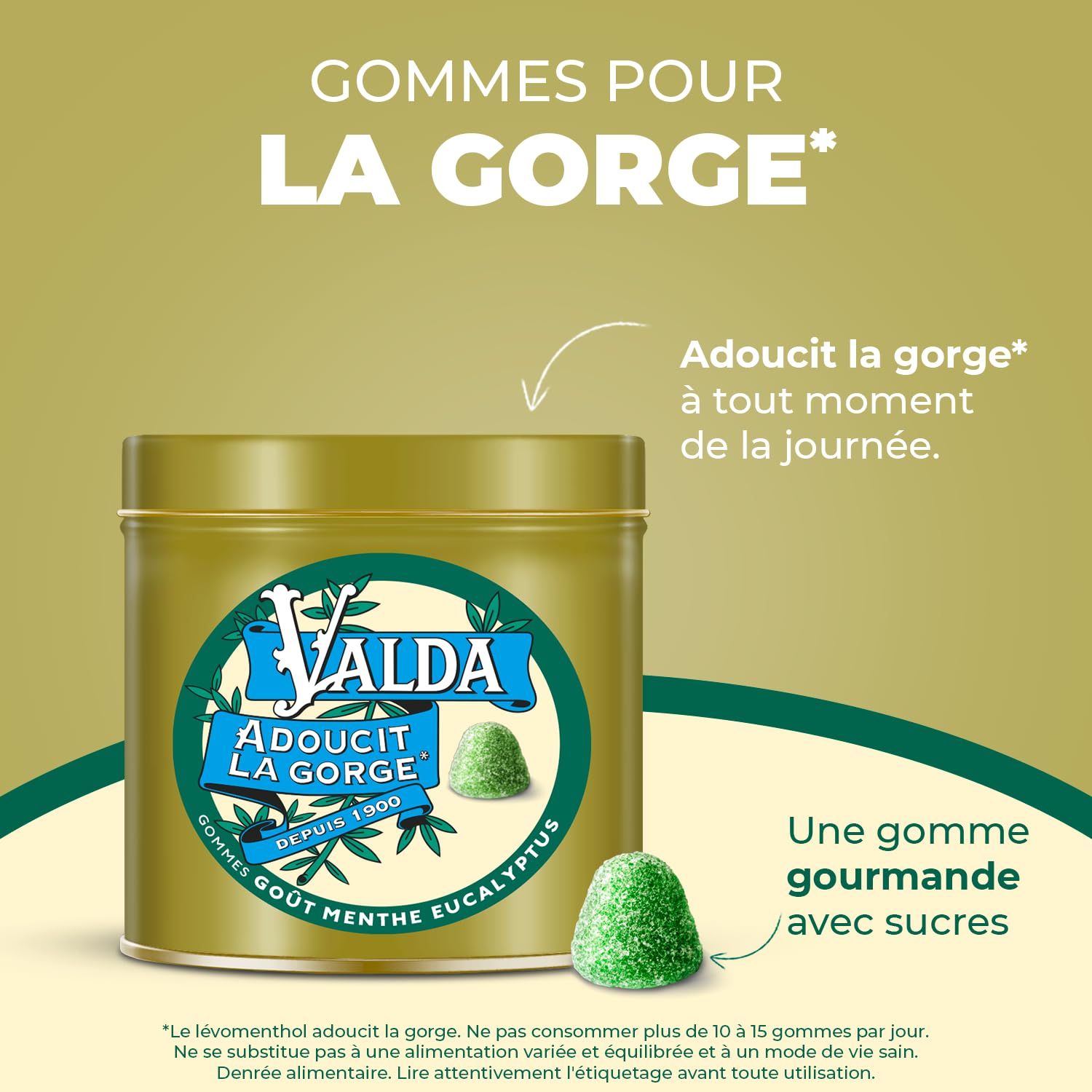 Valda Gommes Avec Sucres Goût Menthe Eucalyptus Adoucit la gorge 140 g