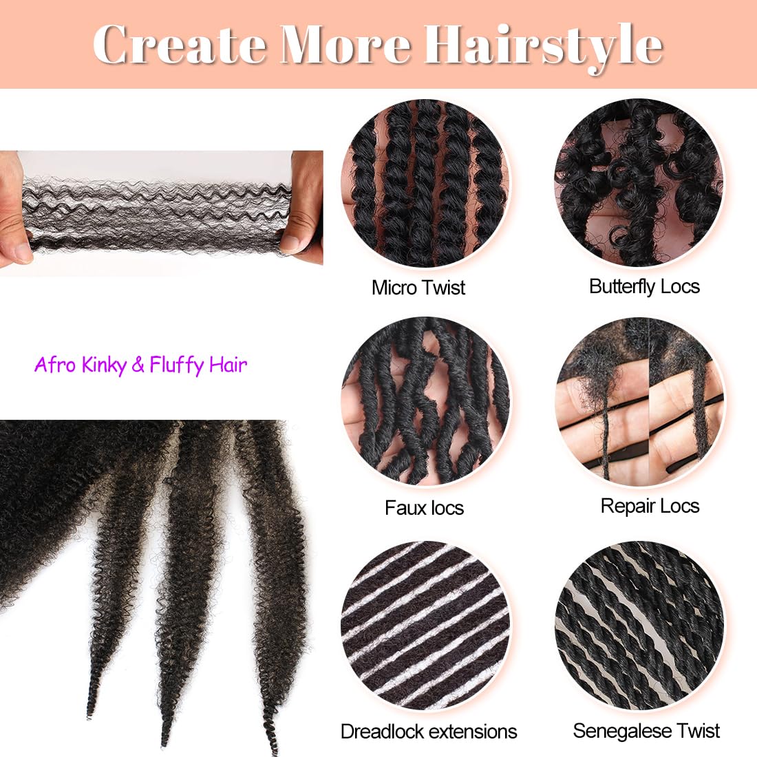Mscat 24 Inch Pre-Separated Springy Afro Twist Hair 3 Packs Natural Black Marley Twist Crochet Braiding Synthetic Hair Extensions (8 Strands/Pack,1B#) - Image 4