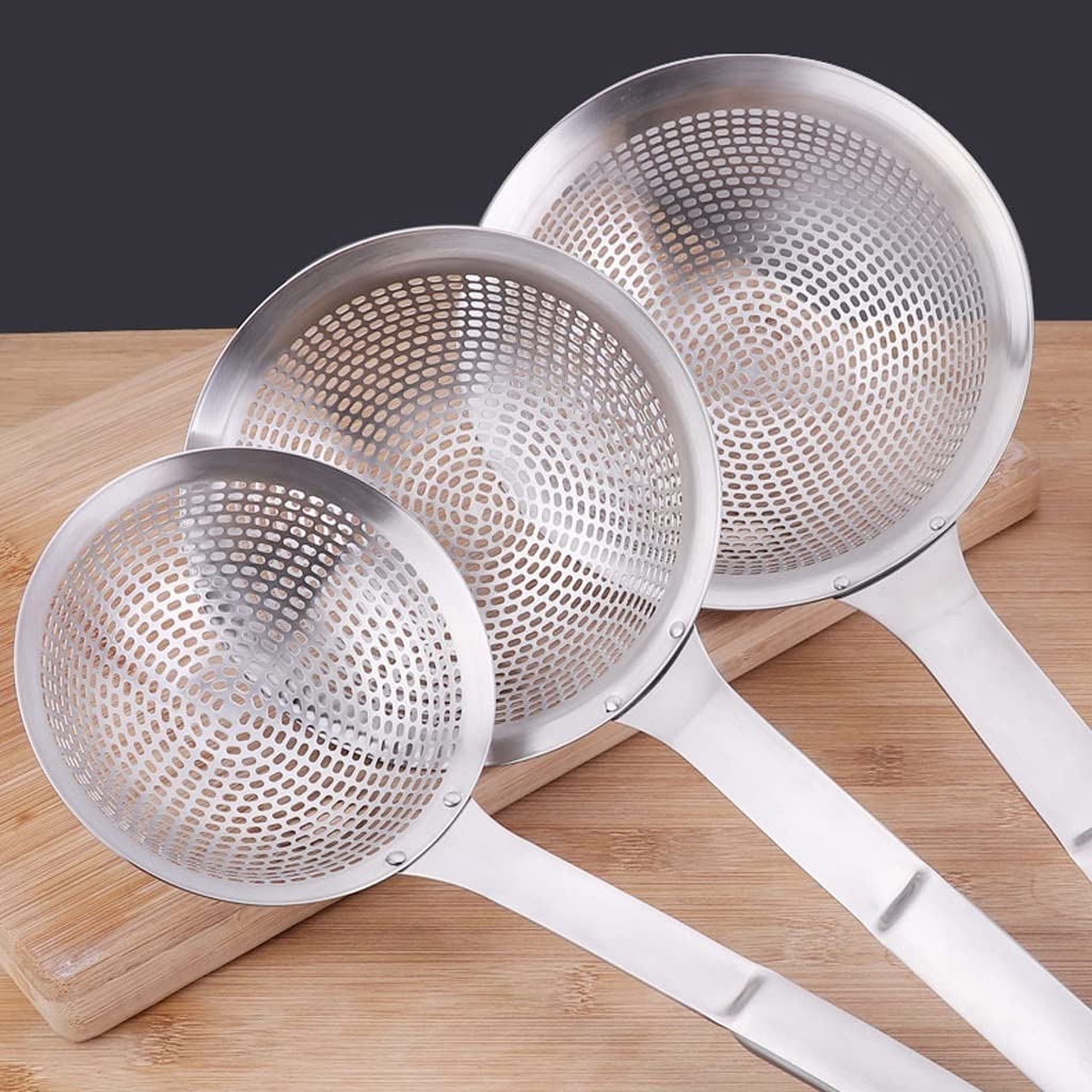 Espumadera de cocina con cuchara ranurada, colador extra grande, filtro fino, filtro de malla de acero inoxidable, espumadera, cuchara doméstica, coladores de cuchara de drenaje for cocina(A)
