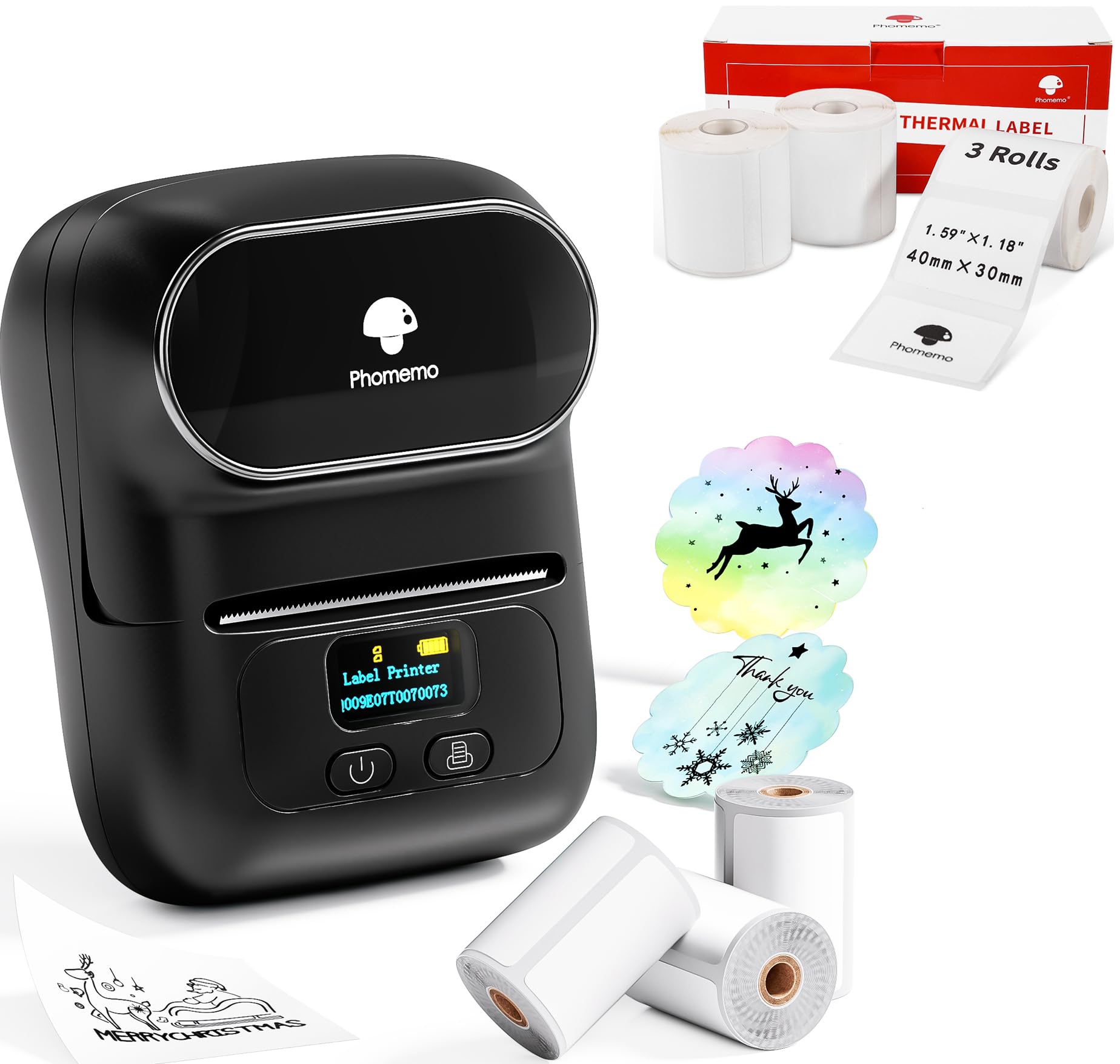 Phomemo M110 Etiquetadora Caja de Regalo con 6 Rollos de Etiquetas, Impresora de Etiquetas Adhesivas Bluetooth térmica portátil, para Uso en la Oficina, códigos de Barras, pequeñas Empresas, Tiendas