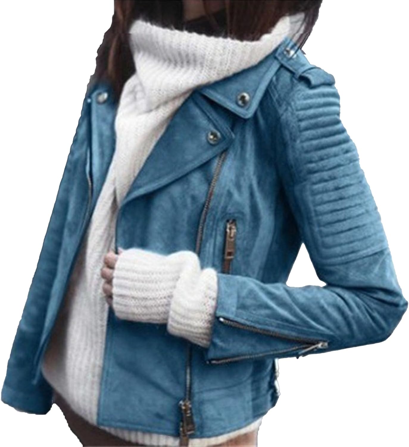 Women's Blazer Collar Zip Up Moto Coat Vintage Faux Leather Outdoor Coat Jacket Solid Casual Warm Outerwear