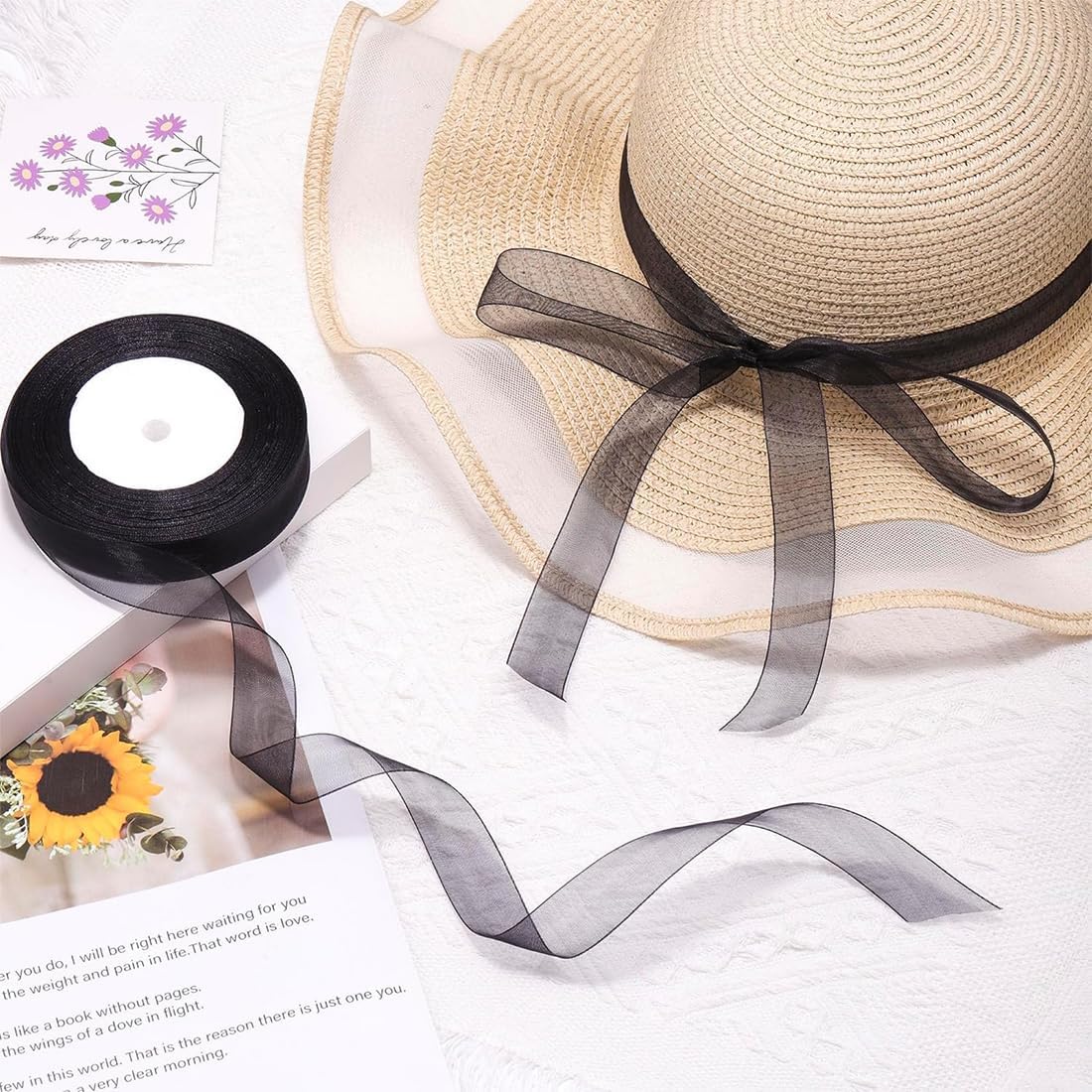 Nastro Organza Trasparente Nero 45m – Chiffon 2cm Per Pacchetti Regalo E Bomboniere Matrimonio