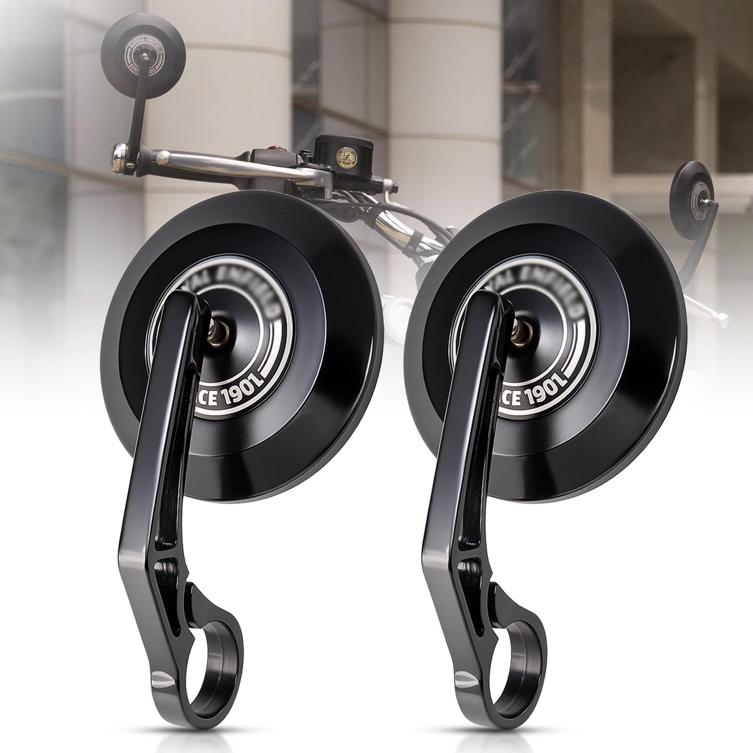 OTOROYS Premium Motorcycle Bar End Mirror, Round Convex Black for Hunter 350 | Meteor 350, Metal Handle and ABS Plastic Glasas Frame Set of 2