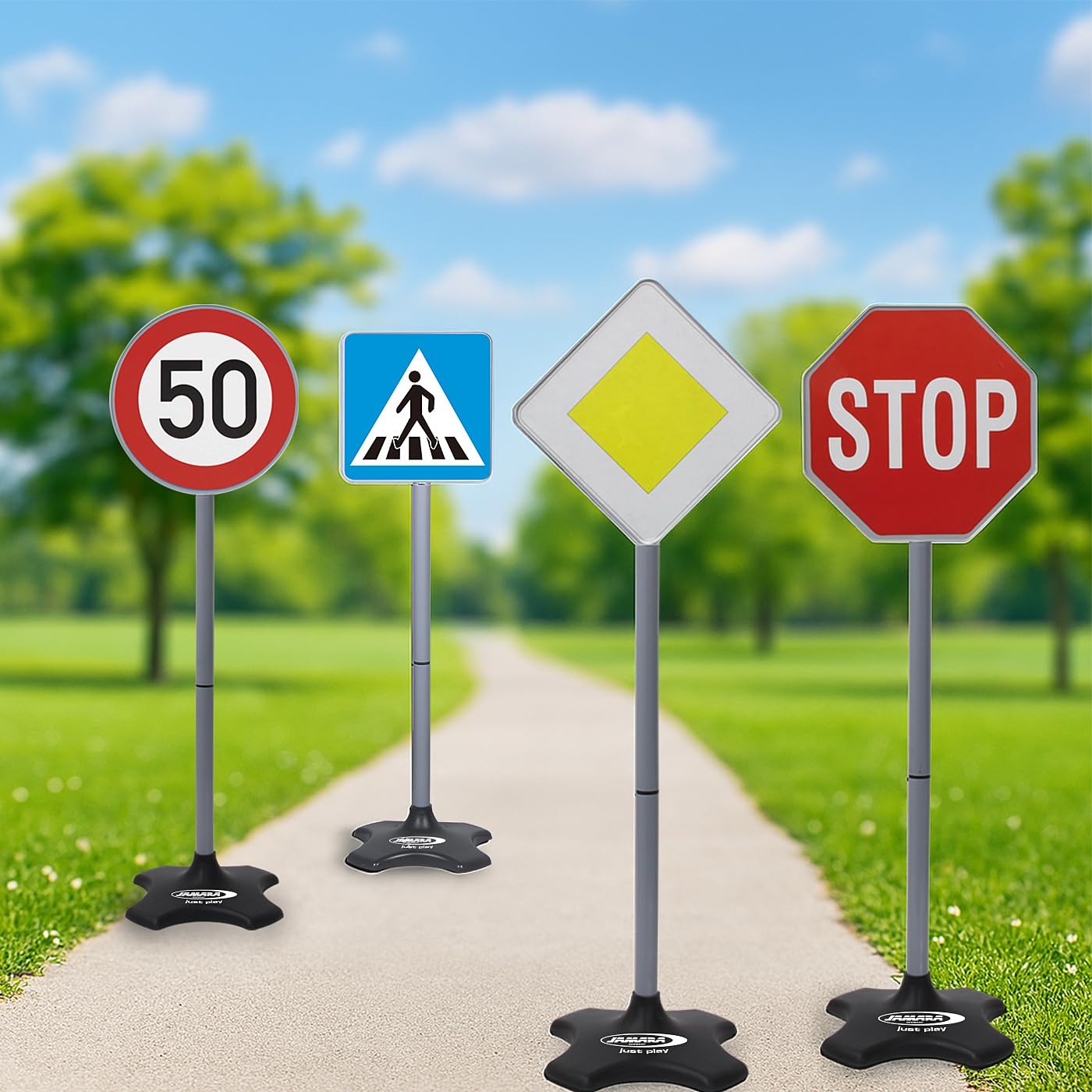 Jamara, kit de signalisation, Grand A avec 5 panneaux de signalisation différents, montage facile grâce aux éléments attachables, plastique robuste et léger, 460257