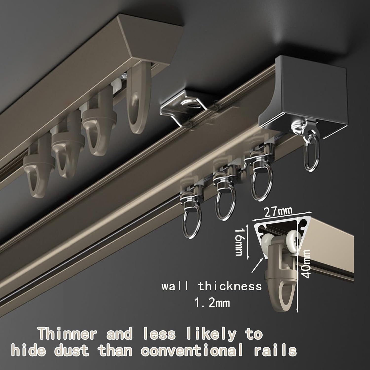 Ultra-Thin Ceiling Track Room Divider - No Drill, V-Sd Design with Silent Rollers, Champagne & White, 4.6m Length, Ideal for Bedroom & Living Room Decor