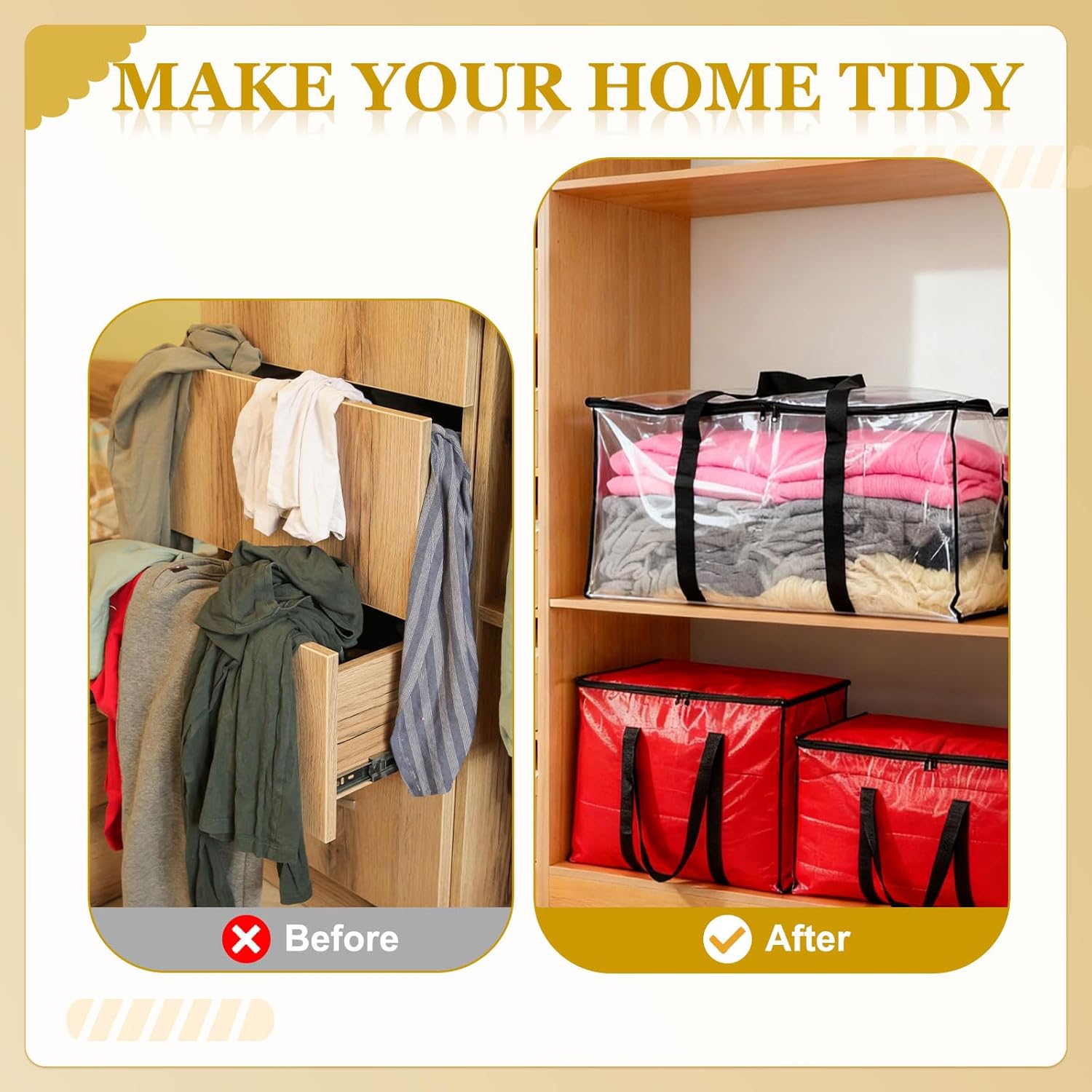 uxcell 2Pcs Large Moving Bags, 27 x 15 x 14" Foldable Heavy Duty Storage Totes Waterproof Packing Bags with Reinforced Zipper and Handle for Home Camping Packing Clothes Quilts, Red