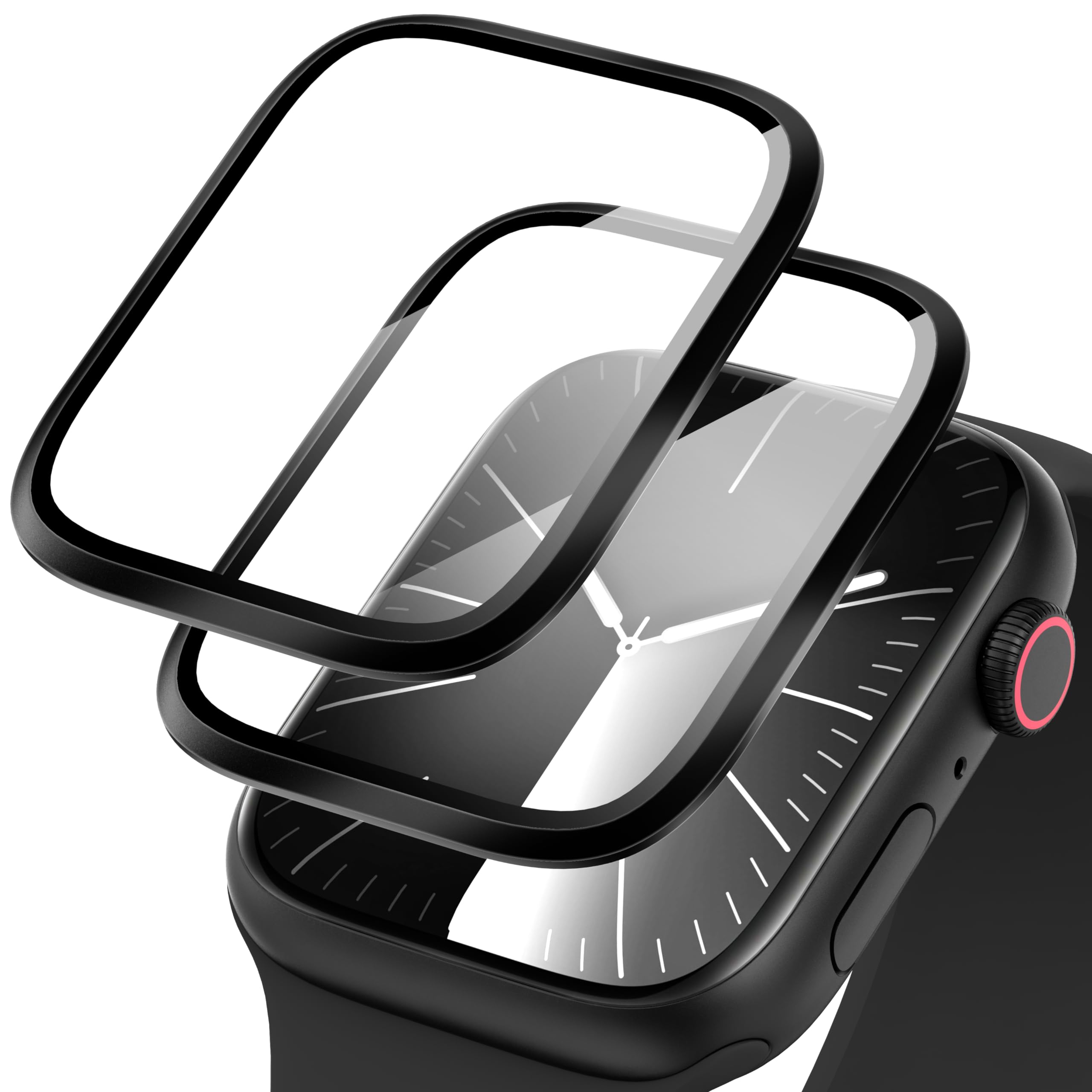 Diruite2-Pack Screen Protector for Apple Watch Series 9/8/7 45mm Tempered Glass+3D Titanium Alloy HD Screen Protector Cover for iWatch 45mm Screen Protection[Waterproof][9H Hardness Anti-Scratch]