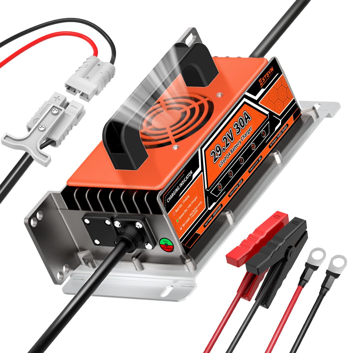 Ładowarka do akumulatorów litowych 30 A, 24 V, 24 V/29,2 V, szybka ładowarka LiFePO4, w pełni uszczelniona, wodoszczelność IP67, z wentylatorem chłodzącym, inteligentna ładowarka do wózków widłowych