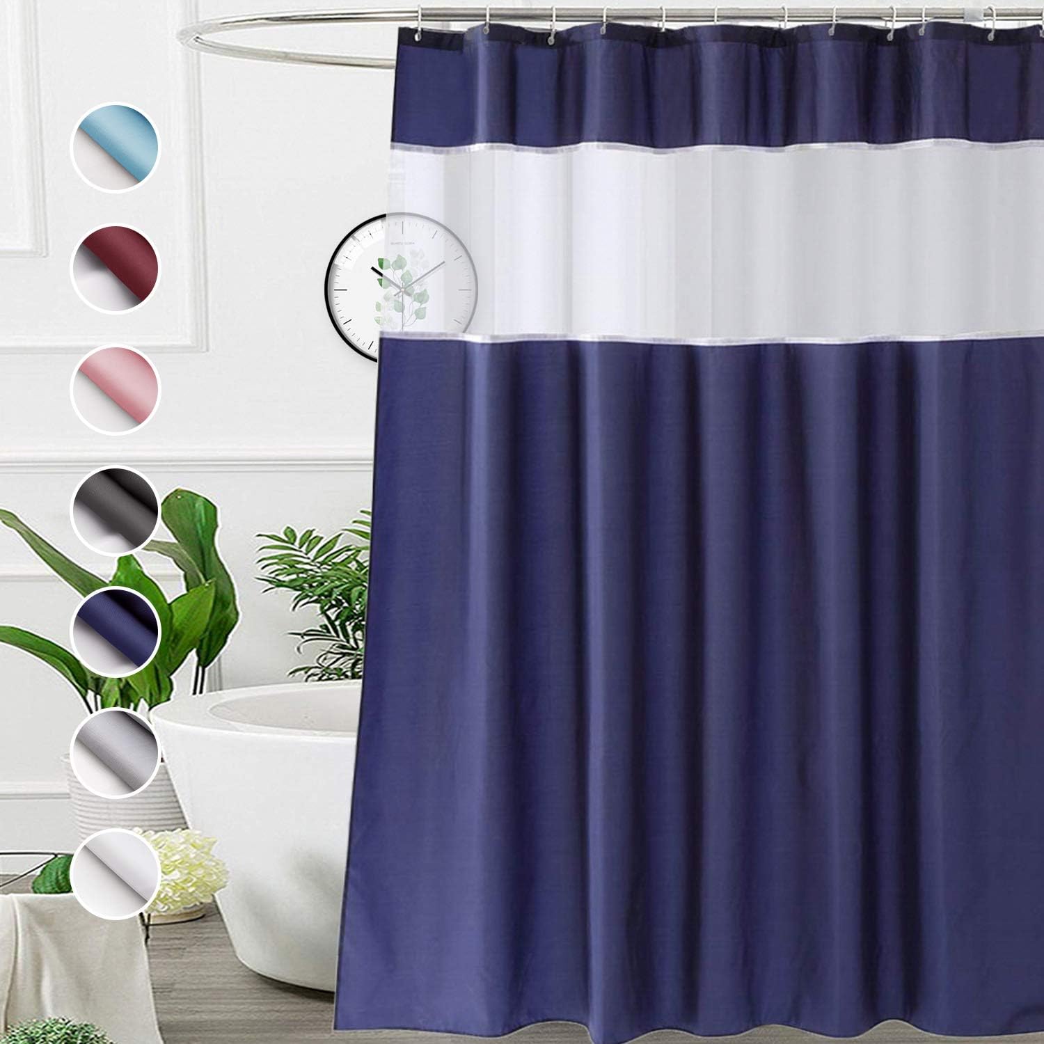 UFRIDAY Extra Long Shower Curtain 84 inch,Light Grey and White Fabric Polyester Bathroom Curtain Liner with Mesh Filtering Window and Weighted Bottom Hem, Machine Washable, 72 x 84 Inches
