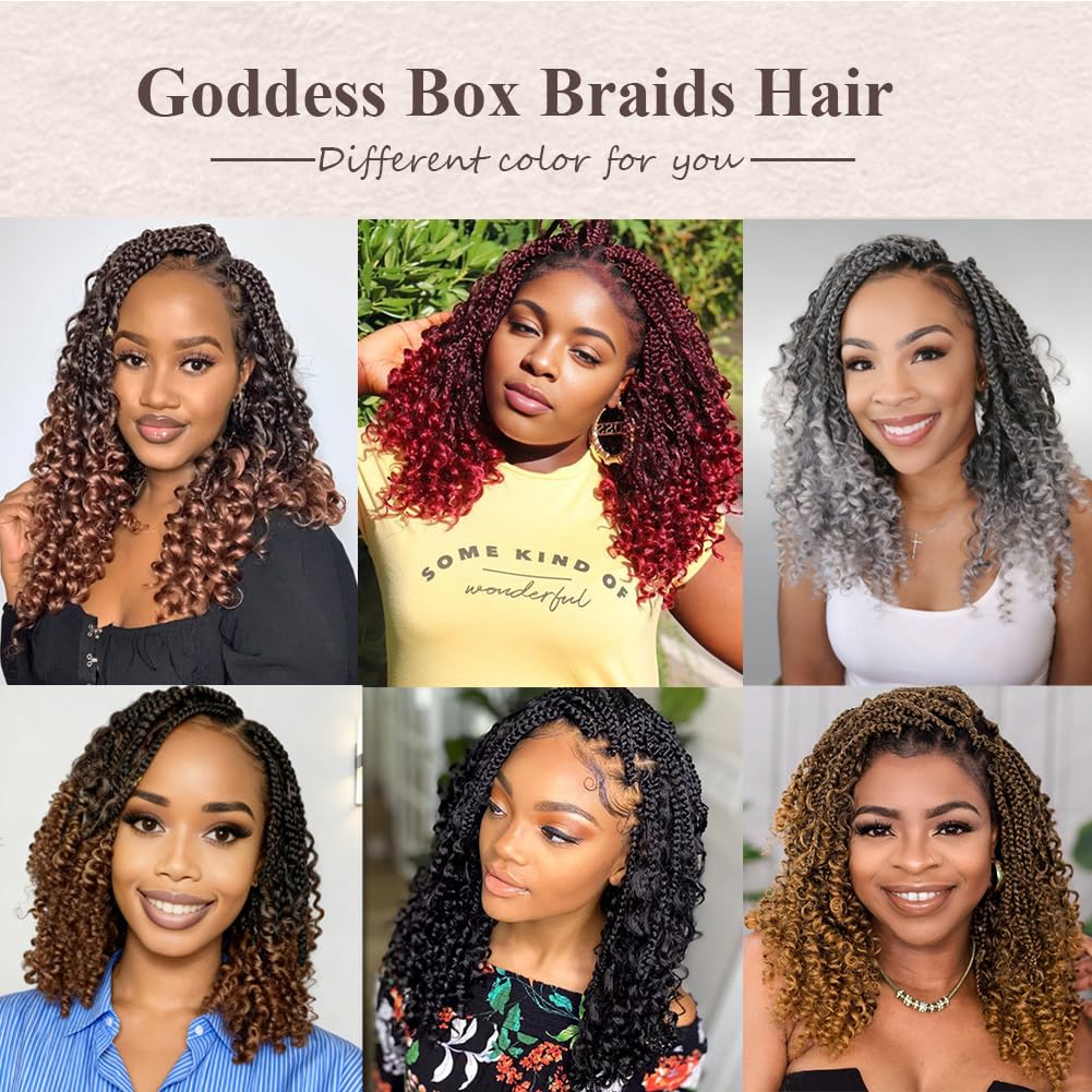 Goddess Box Braids Crochet Hair 14 Inch Boho Crochet Braids for Black Women 7 Packs Pre Looped Bohemian Box Braids With Curly Ends Boho Box Braids Knotless Crochet Braids 1BGray#