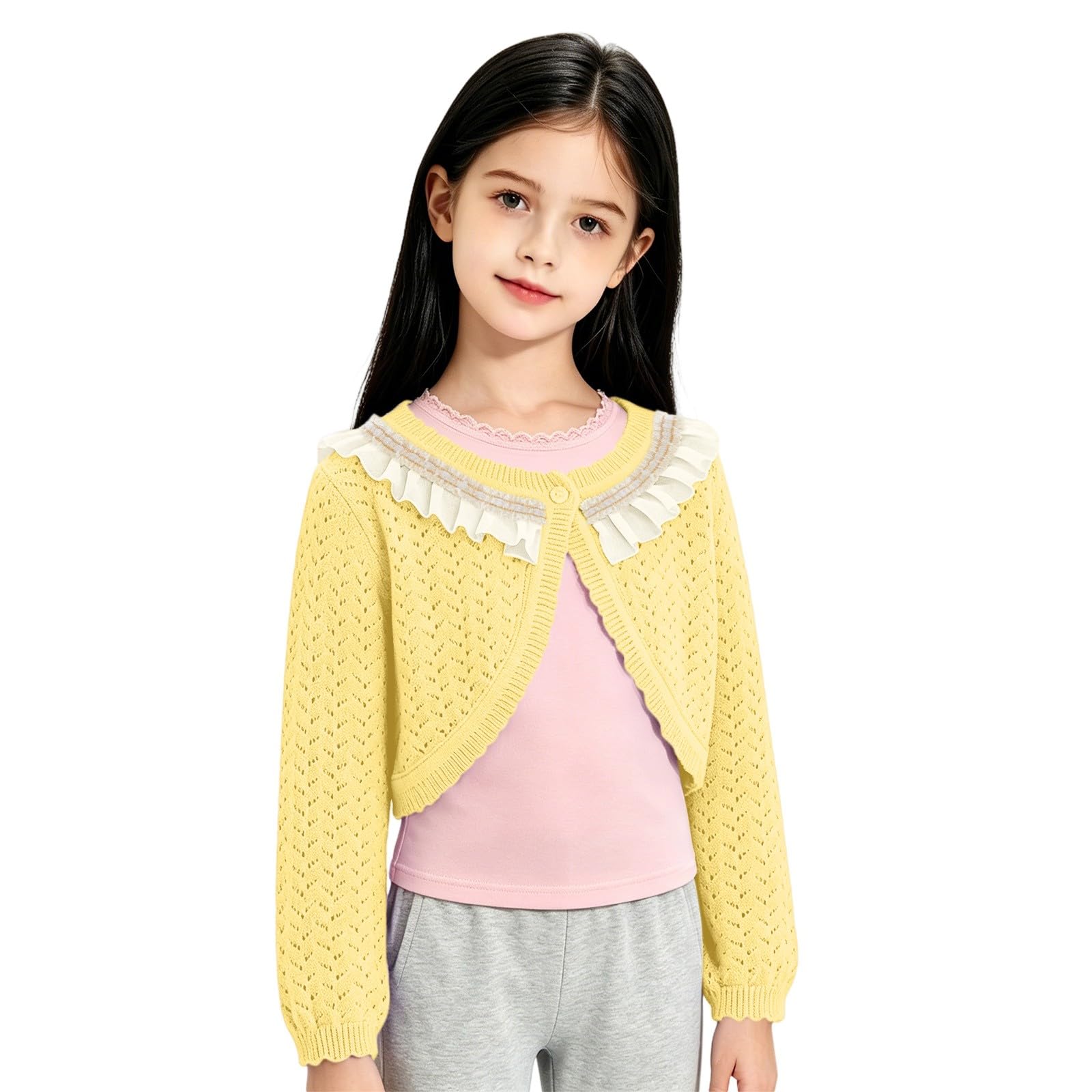 Generisch Bolero de punto para niñas como regalo, bonita chaqueta con volantes para niños | Bolero niña regalo cumpleaños Pascua cárdigan práctico y bonito