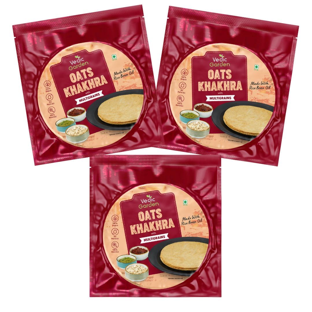 Vedic Garden Oats Multigrain Khakhra – Healthy Indian Snacks, 540GM (Pack of 3) | 100% Roasted | No Palm Oil | High Protei...