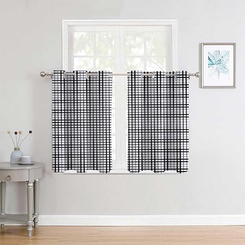 Cortinas para Cocina Black Geometry Lattice Line Modern Temporary Doors for Hallways Curtain Wall 55Inch Width by 72Inch Length,2 Panels