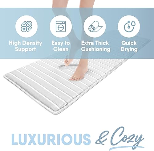 Miniatura 4 de MICRODRY Tapete de baño de espuma viscoelástica extra grueso, moderno, con infusión de carbón y base antideslizante GripTex, absorbente, de fácil