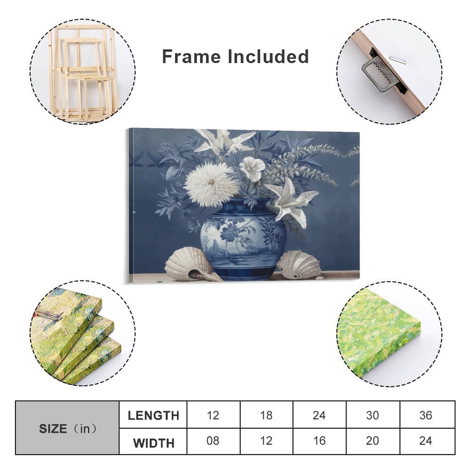 KONIEE Vaso blu Conch Canvas Wall Art per camera da letto, vaso in ceramica decorazione da parete per camera estetica