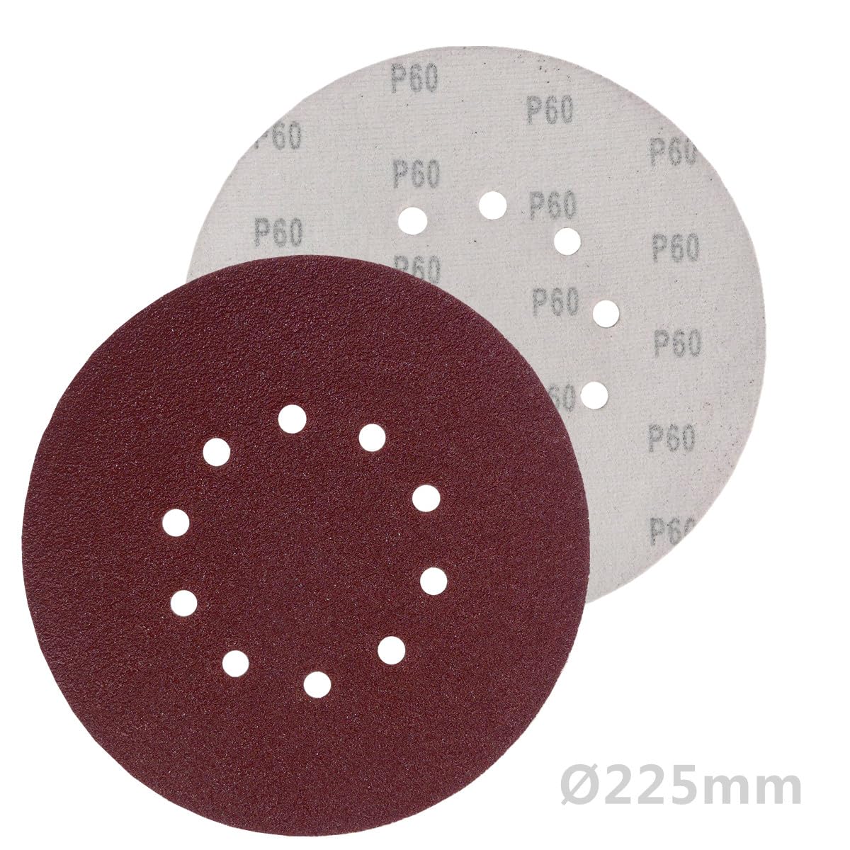 25 unidades de discos abrasivos de 225 mm de diámetro, con 10 agujeros, grano P60, lijadora excéntrica de cuello largo, lijadora de Bohrfux