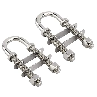 YaeMarine 2-Pack 3/8" Dia Stainless Steel Marine Boat Stern Bow Eye Tie Down U Bolt 3/8" Dia x 2-1/2" Thread Length, 3.9" Overall Length