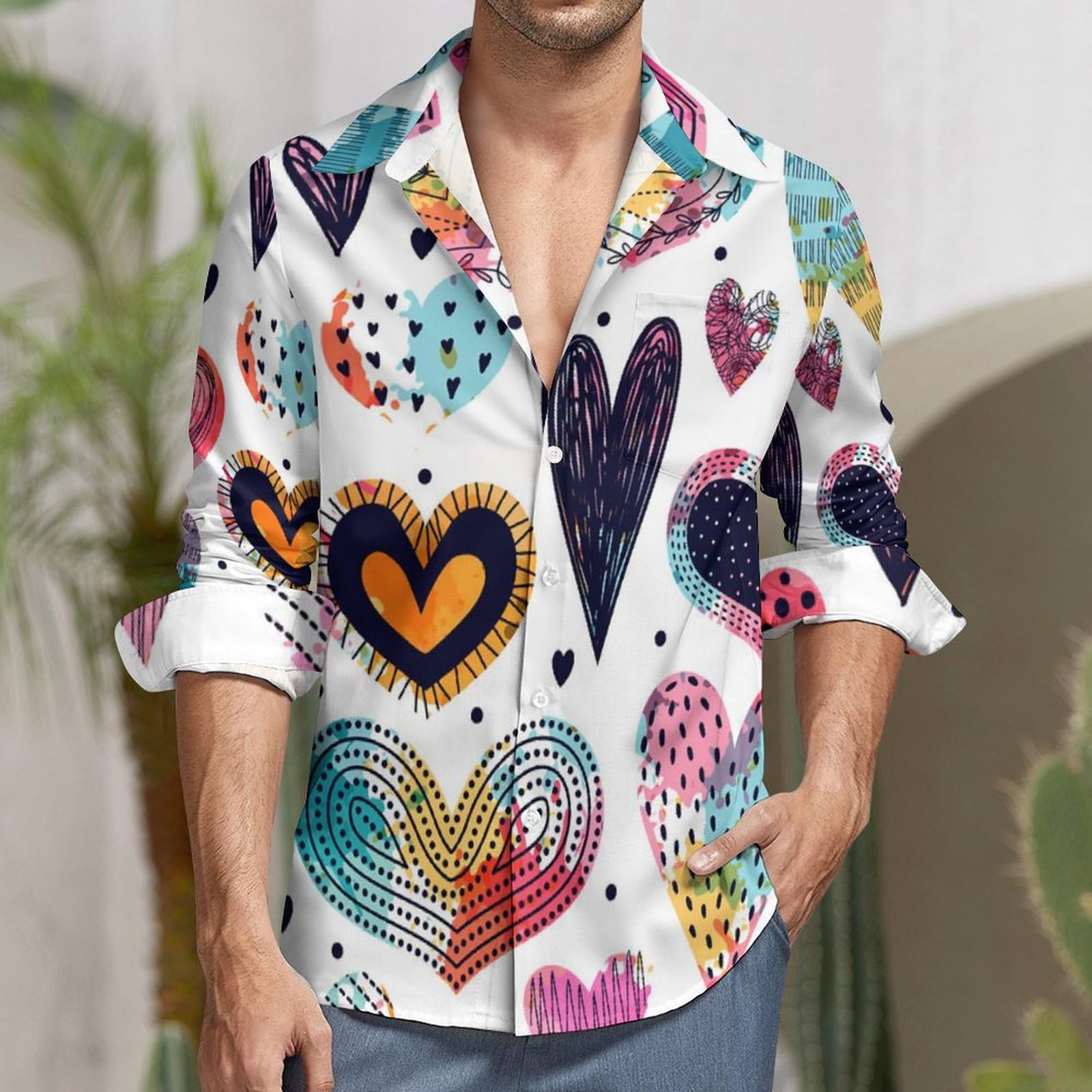 Amazon.co.jp: シャツ メンズ 長袖 ハート柄 カラフル 面白い Tシャツ
