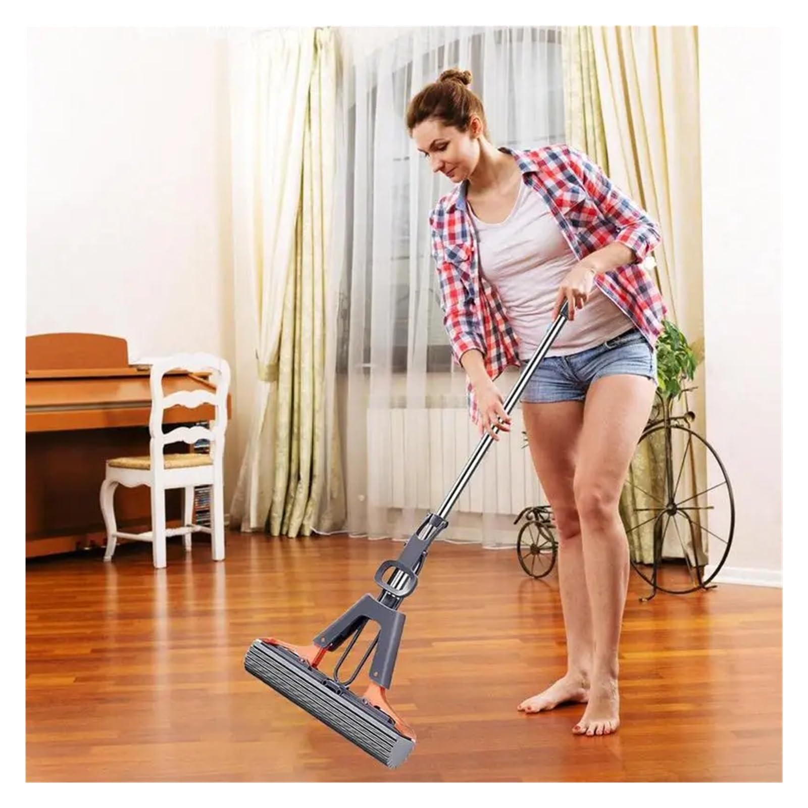 Trapeador de Rodillo for Pisos con Mango Ajustable, trapeador de Rodillo for Pisos en Esponja PVA, trapeador de Esponja Absorbente de Limpieza eficiente for baldosas de Madera Dura