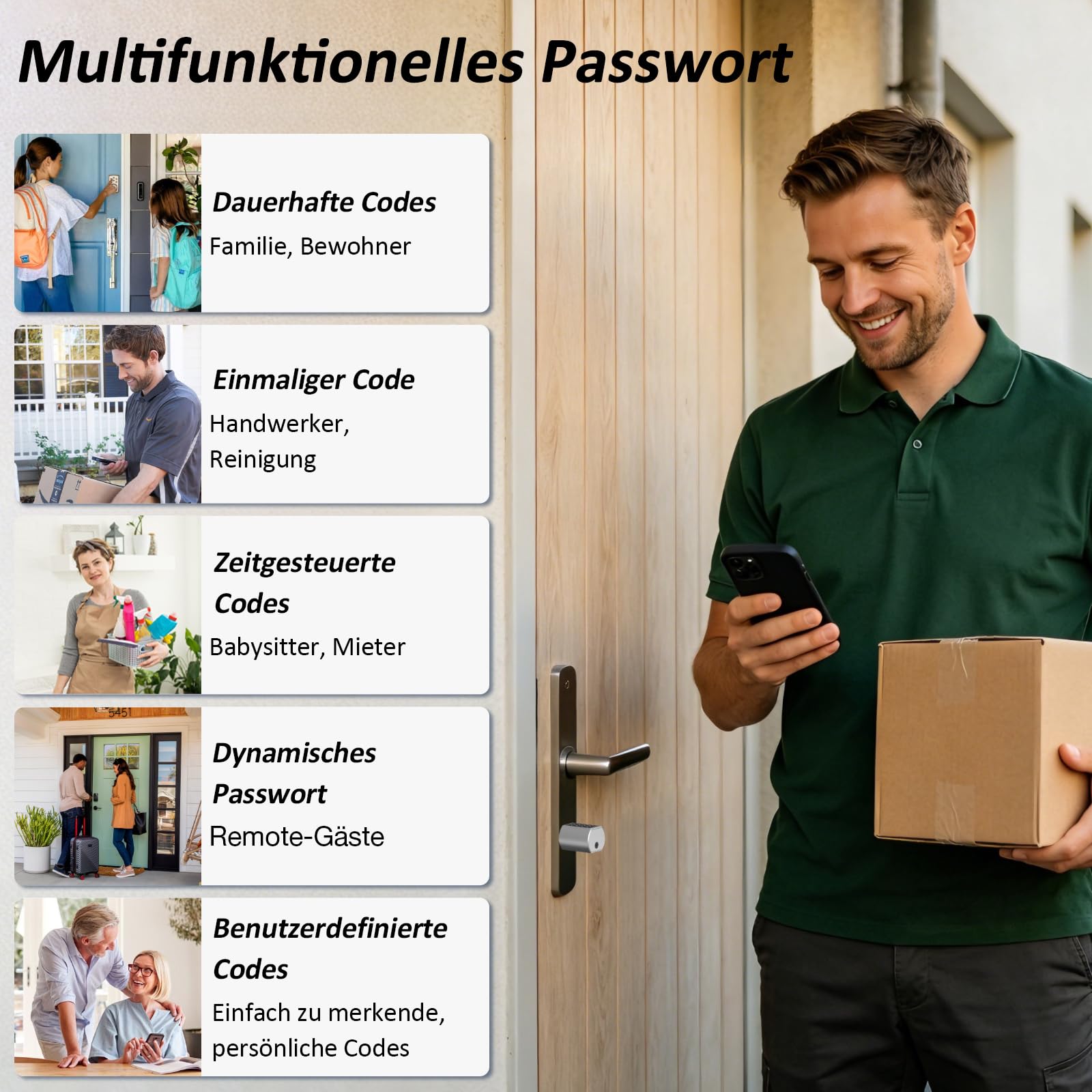 Anweller Smartes Türschloss Fingerabdruck mit Zahlencode, Elektronisches Schließzylinder Haustür mit WLAN-Fernbedienung und Display, inkl. Schlüssel & IC-Karte für 60-130mm Türen