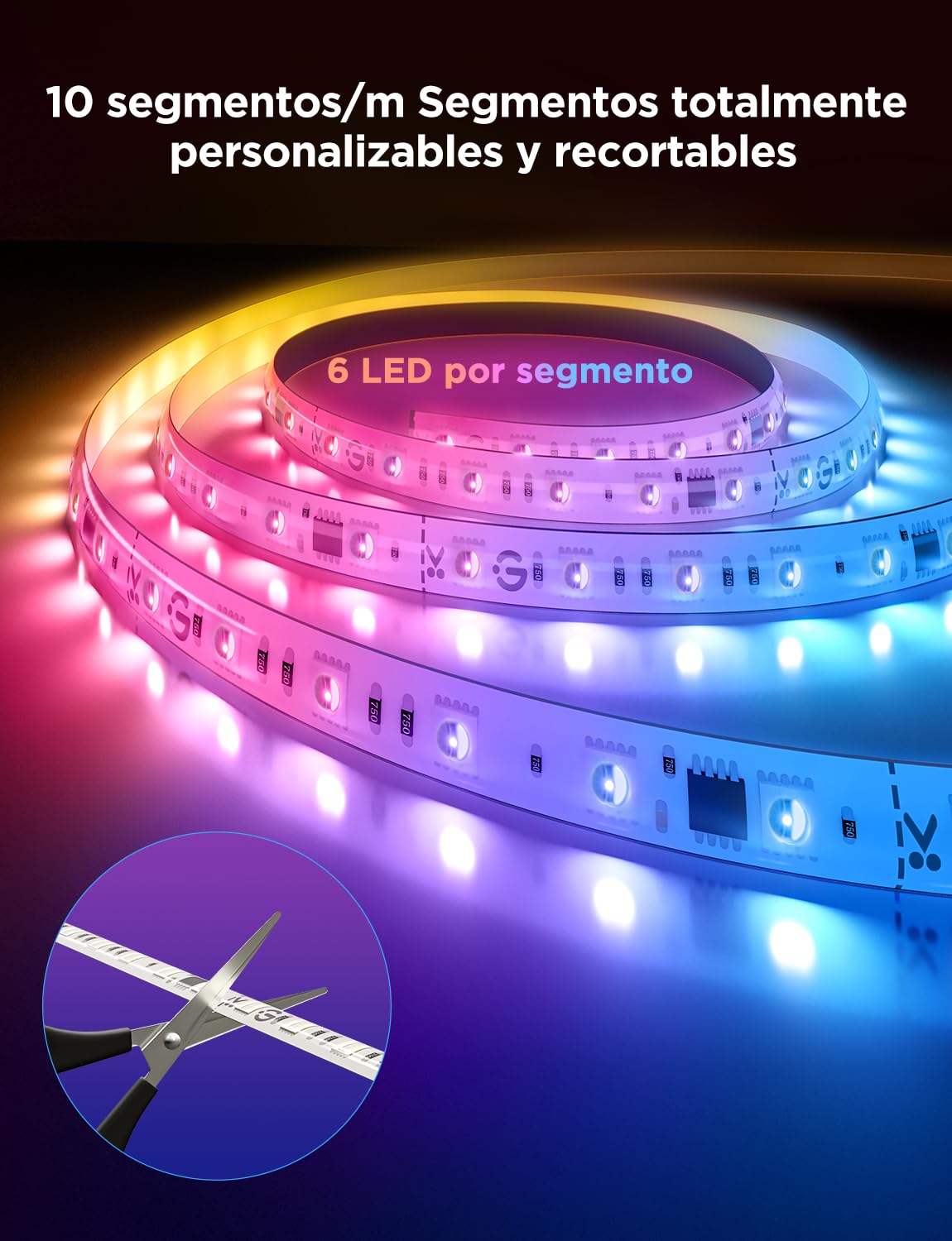 Govee Strip Light 2 Pro 5m, Tira LED WiFi RGBWWIC, Inteligente | Compatible con Matter, Alexa & Google Assistant, Luz Blanca Cálida y Fría, Sincronización de Música, Control por App