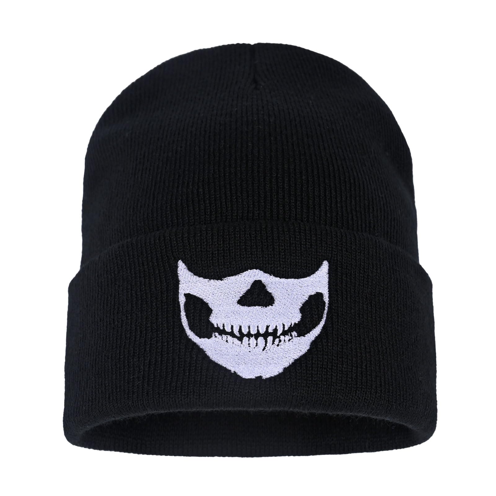 Embroidered Skeleton Beanie Hat Winter Stretch Knit Skull Cap for Men Women