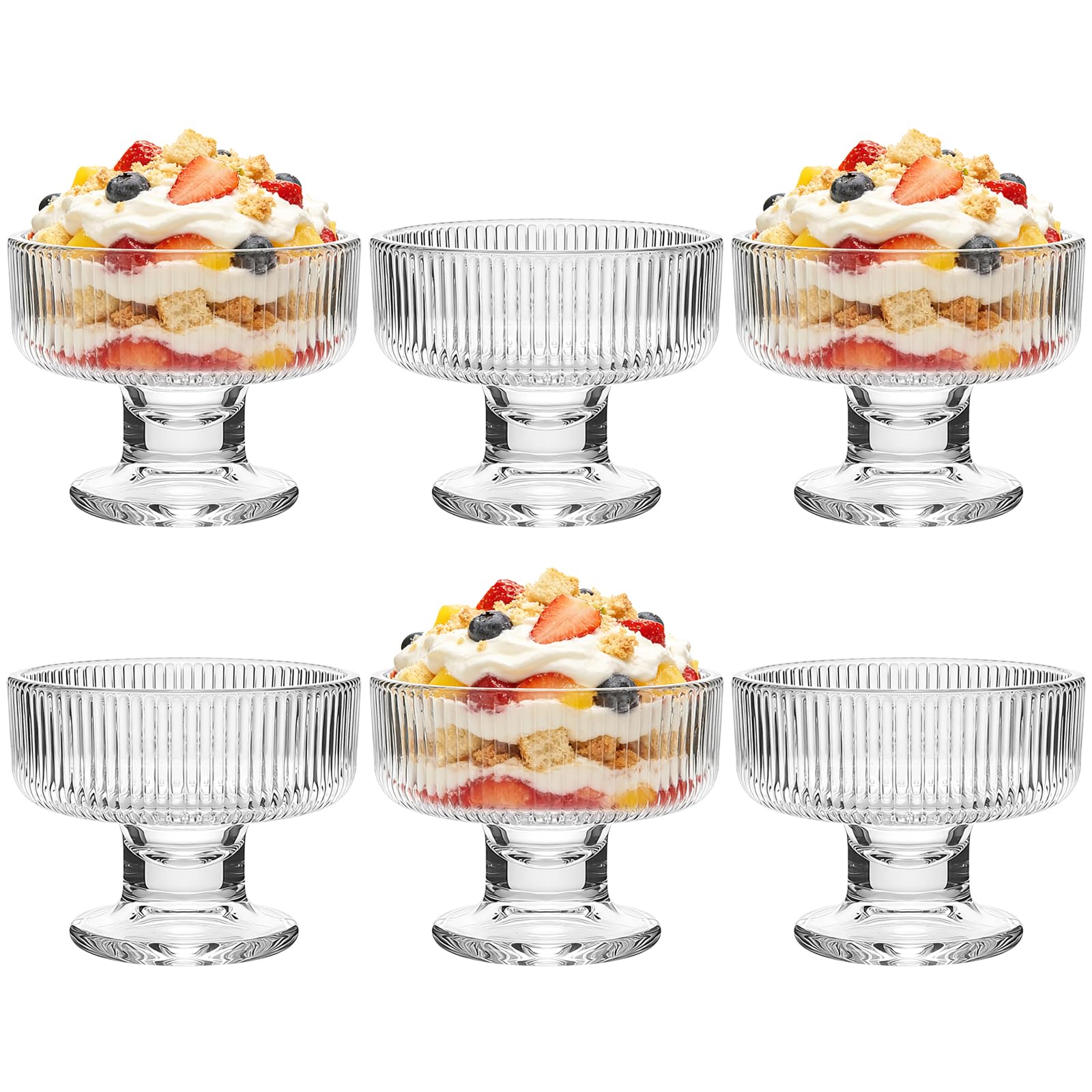 ICEBLUEOR 6-Piece Set Glass Dessert Bowls, 200ml Clear Ice Cream Bowls Prawn Cocktail Glasses Sundae Glasses for Trifle, Pudding, Smoothies, Oatmeal, Fruit Salad, Afternoon Tea Dishwasher Safe