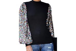 Anna-Kaci Women's Confetti Sequin Balloon Long Sleeve Mock Neck Pullover Sweatshirt