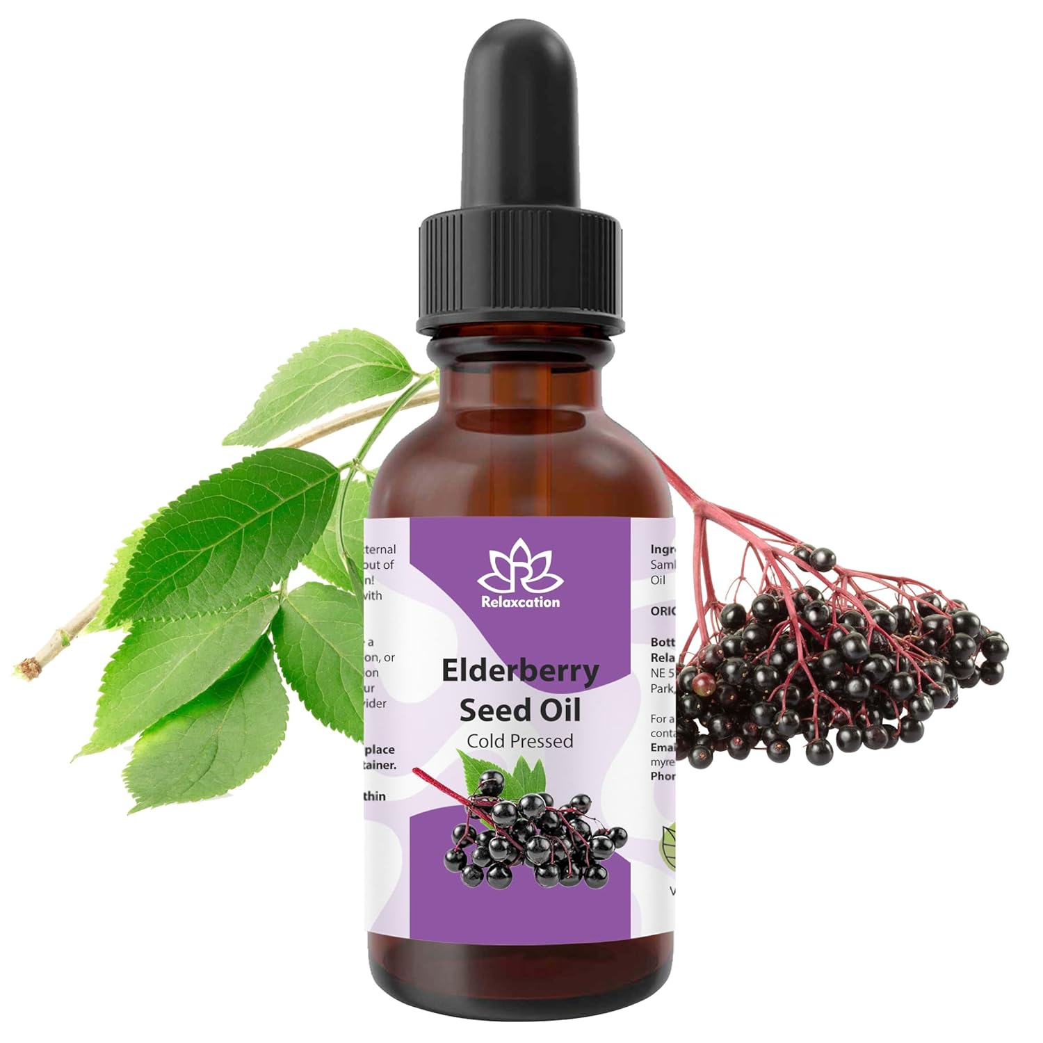 Relaxcation Elderberry Seed Oil – Cold Pressed, Unrefined Carrier Oil for Face, Hair, Nails & Body | Lightweight Botanical Extract for Travel, Glow Blends & Skin Care (1 oz)