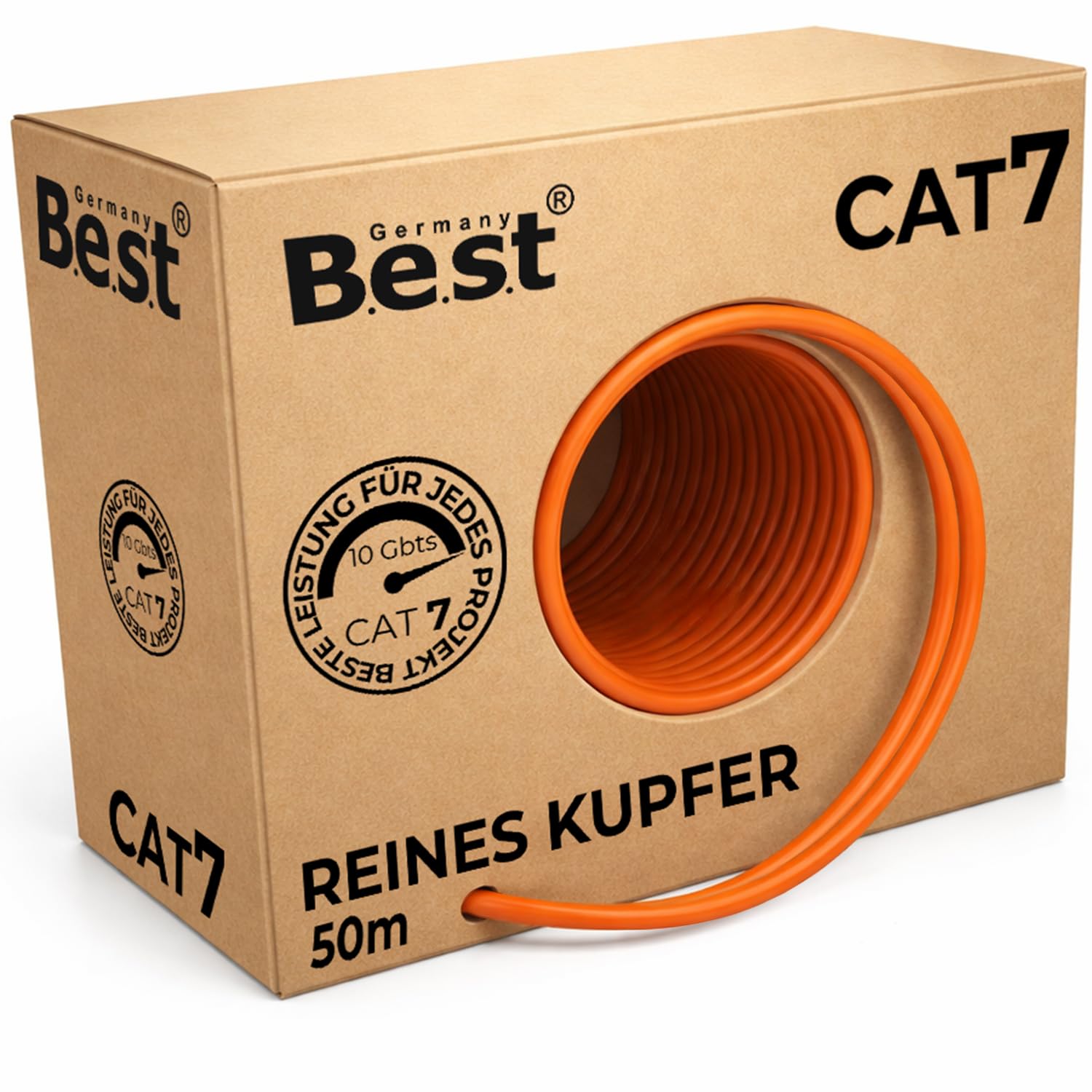 Germany B.e.s.t Cavo di rete duplex CAT 7, 50 m, in rame, LAN, cavo Ethernet, S/FTP, 10 Gbps, catat 7, in puro rame, cavo dati PoE+ LSZH