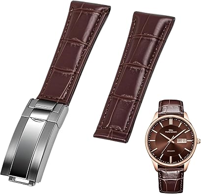 Juntan 20mm Watch Band Leather for Men Women, Premium Calfskin Genuine Leather Watch Strap Replacement Bands Straps with Oyster Perpetual Deployment Clasp
