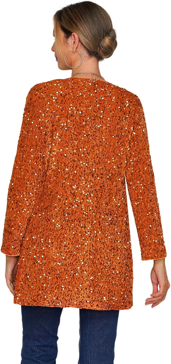 Women's Sequin Jacket Sparkly Blazer Open Front Glitter Cardigan Long Sleeve Coat for Casual Party Cocktail - Image 5